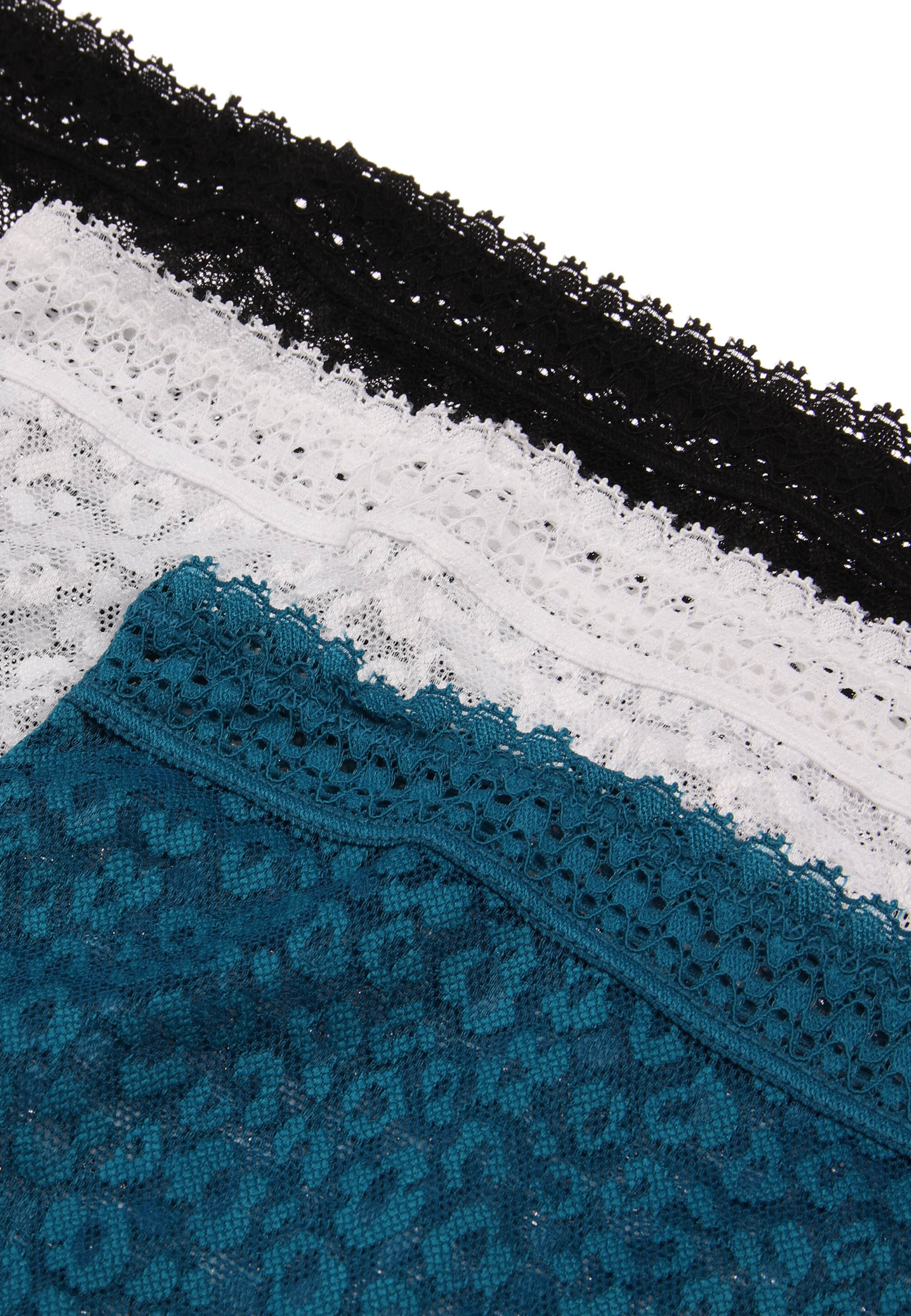 Womens 3pk Teal, White & Black High Waist Lace Briefs