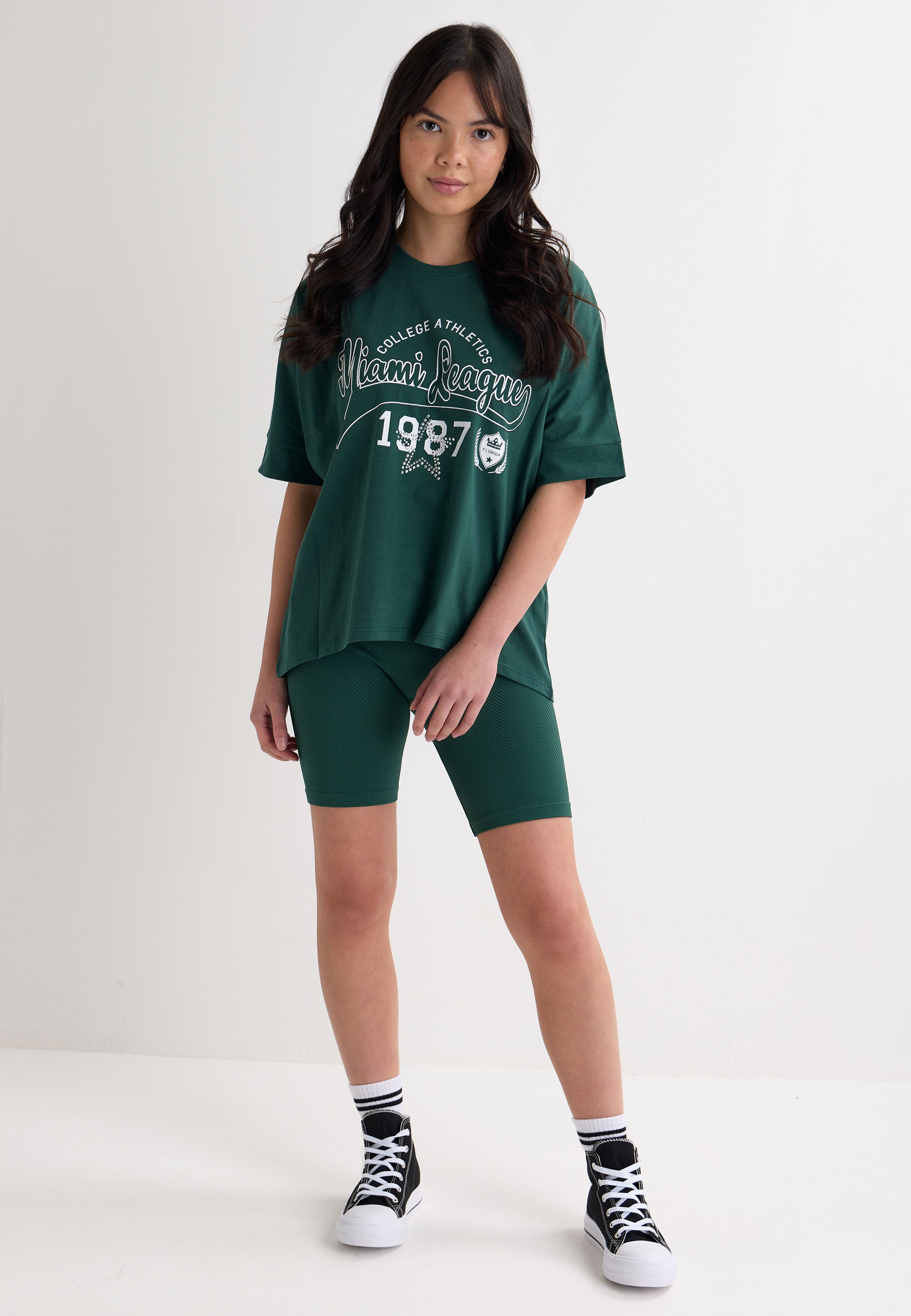 Older Girls Green Seam Free Textured Cycling Shorts