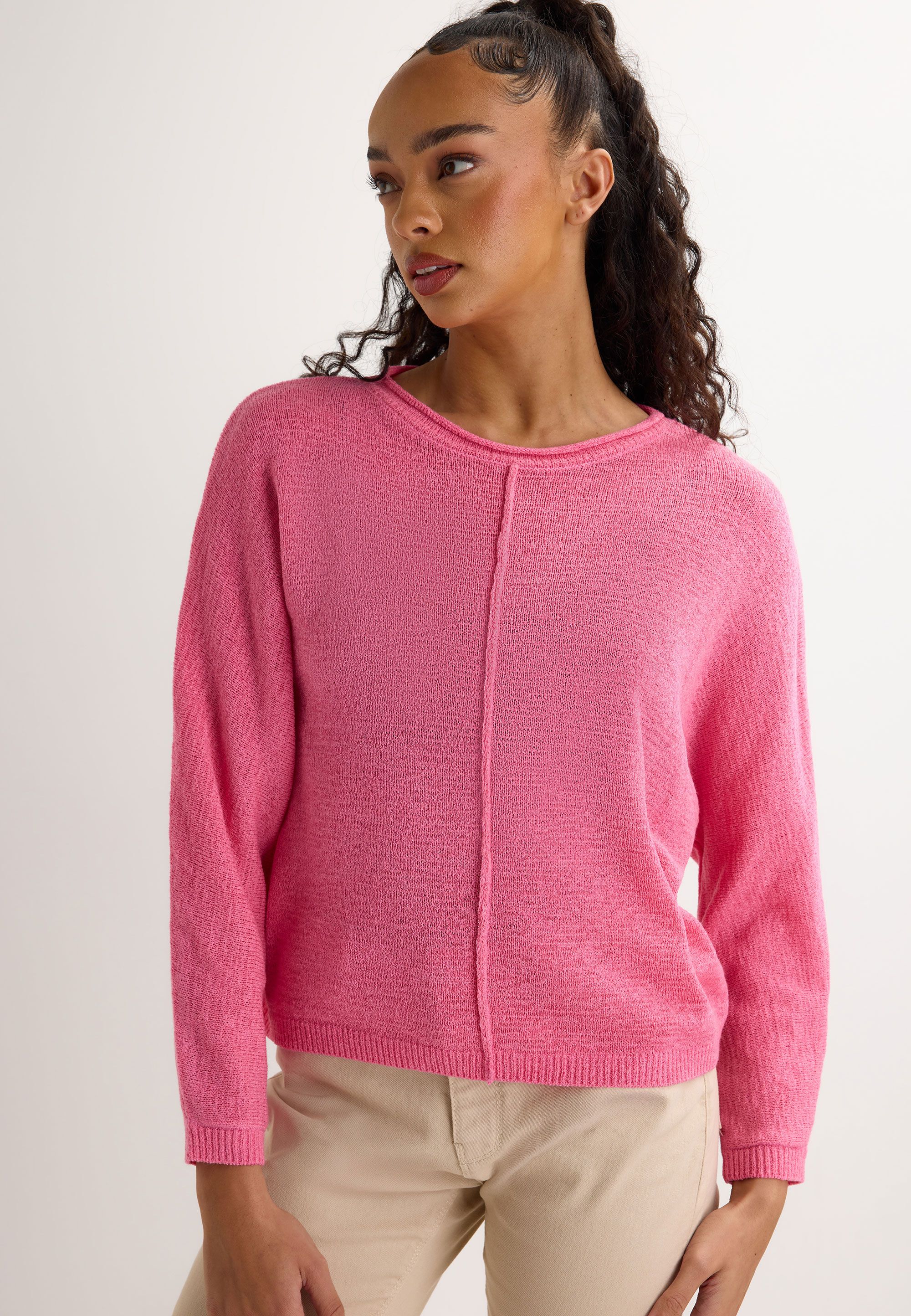 Womens Hot Pink Tape Yarn Jumper