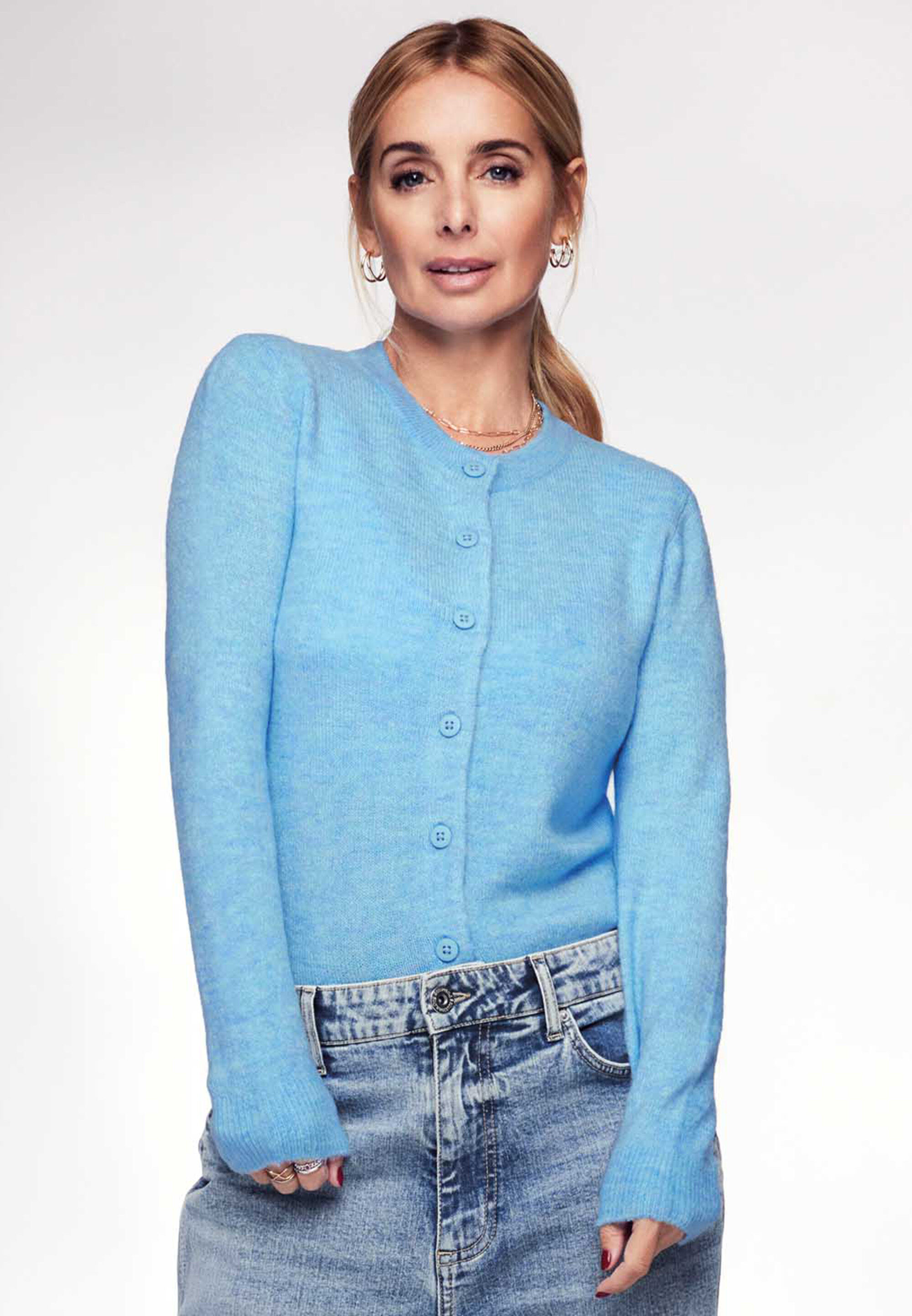 Womens Blue Crew Neck Cardigan