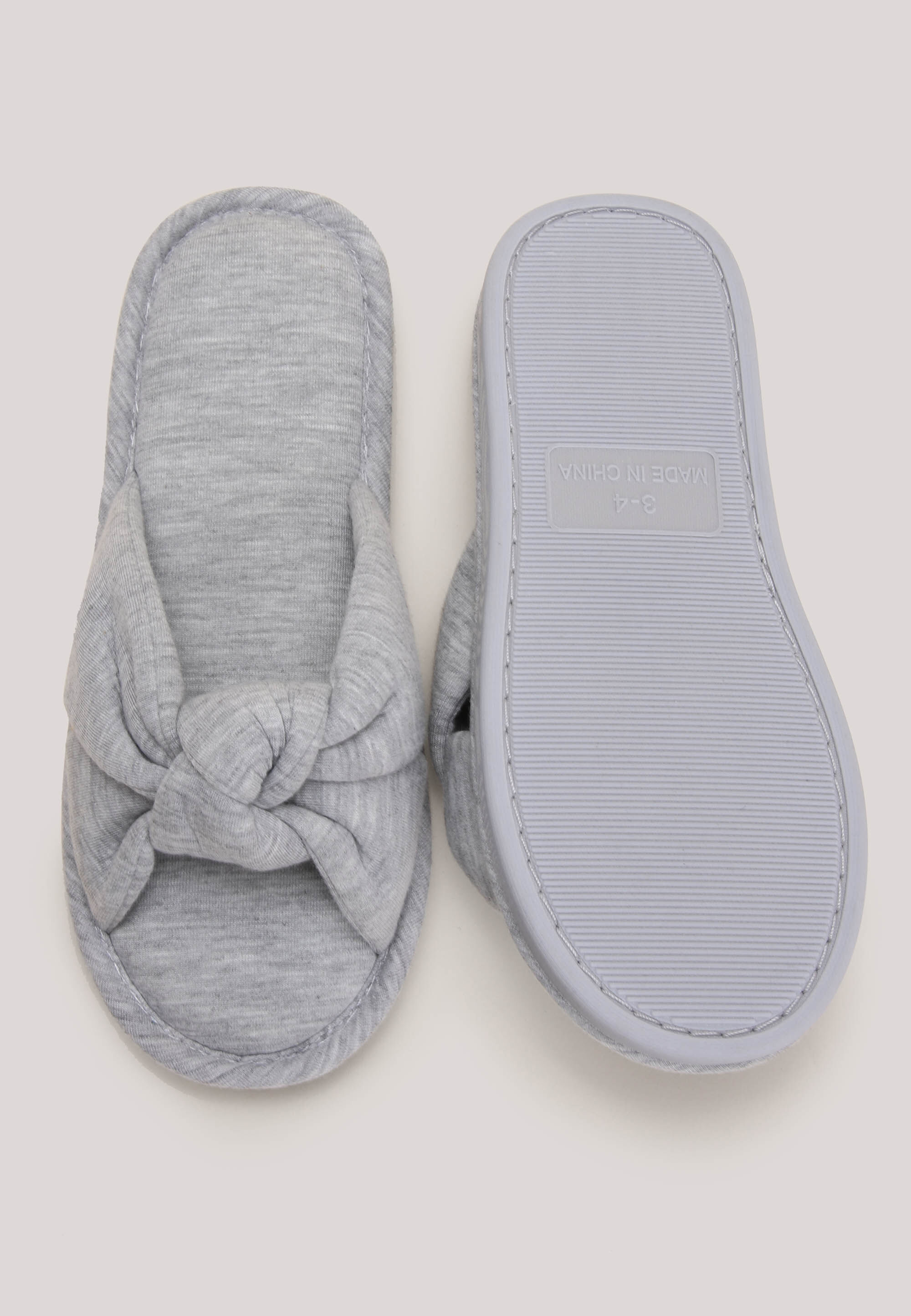 Womens Grey Marl Knotted Slider Slippers
