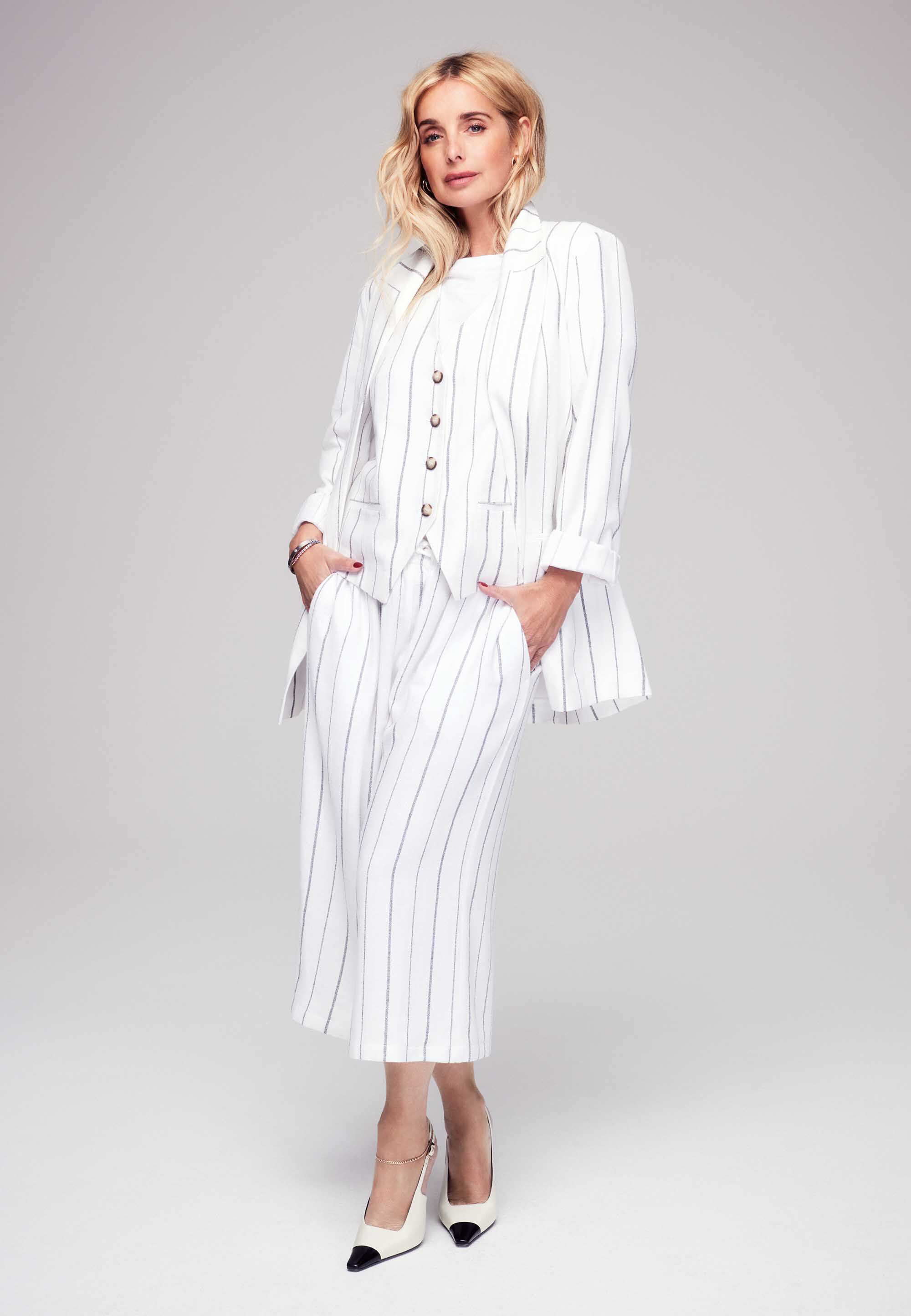 Womens White Stripe Linen Blend Culotte Trousers