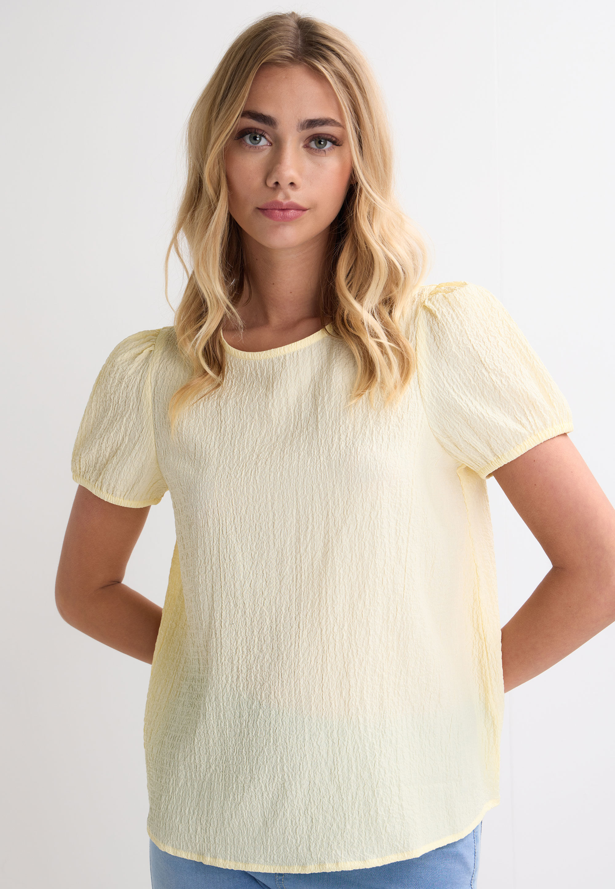 Womens Lemon Plain Textured Shell Top