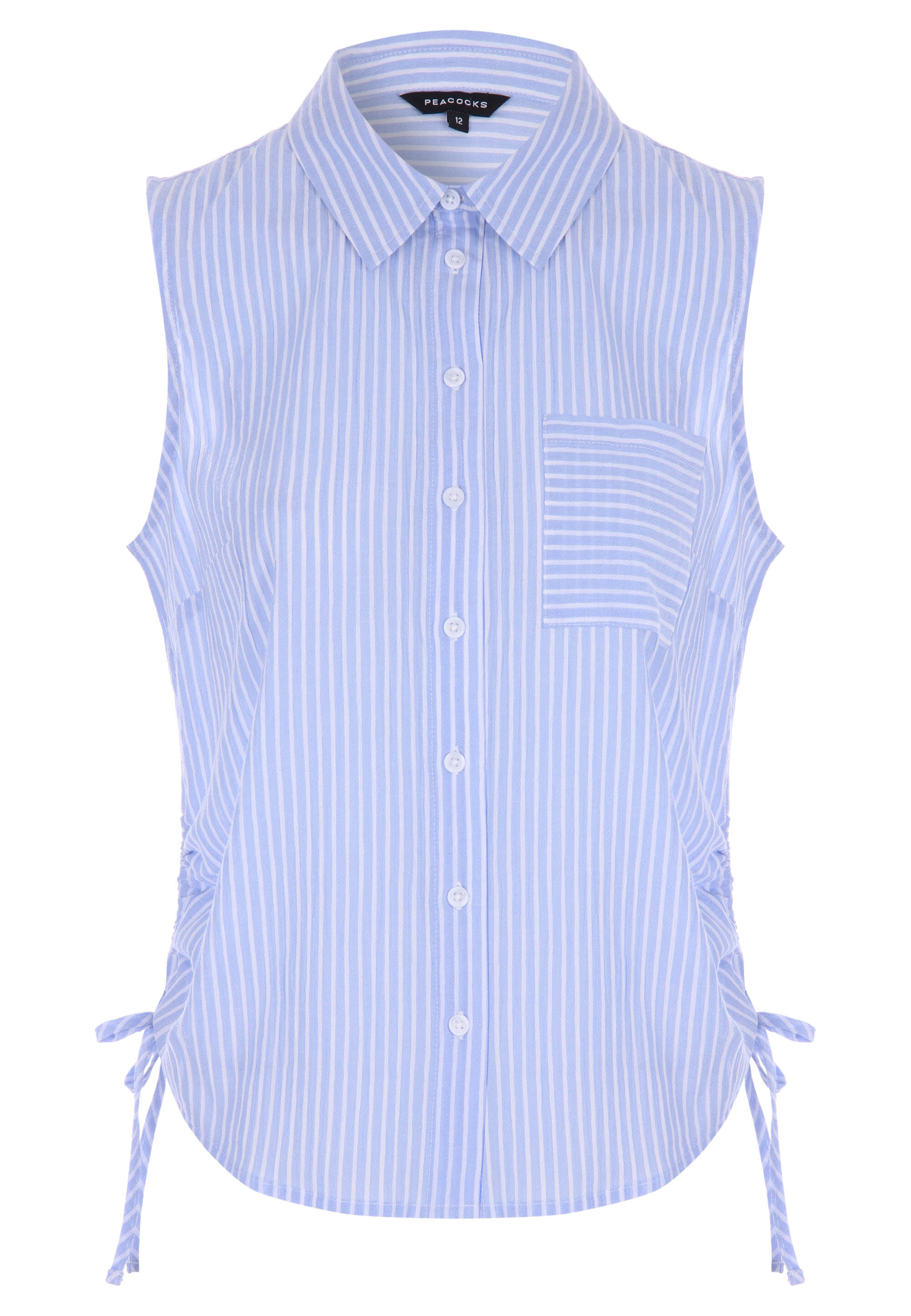 Womens Blue Stripe Crinkle Ruched Side Shirt