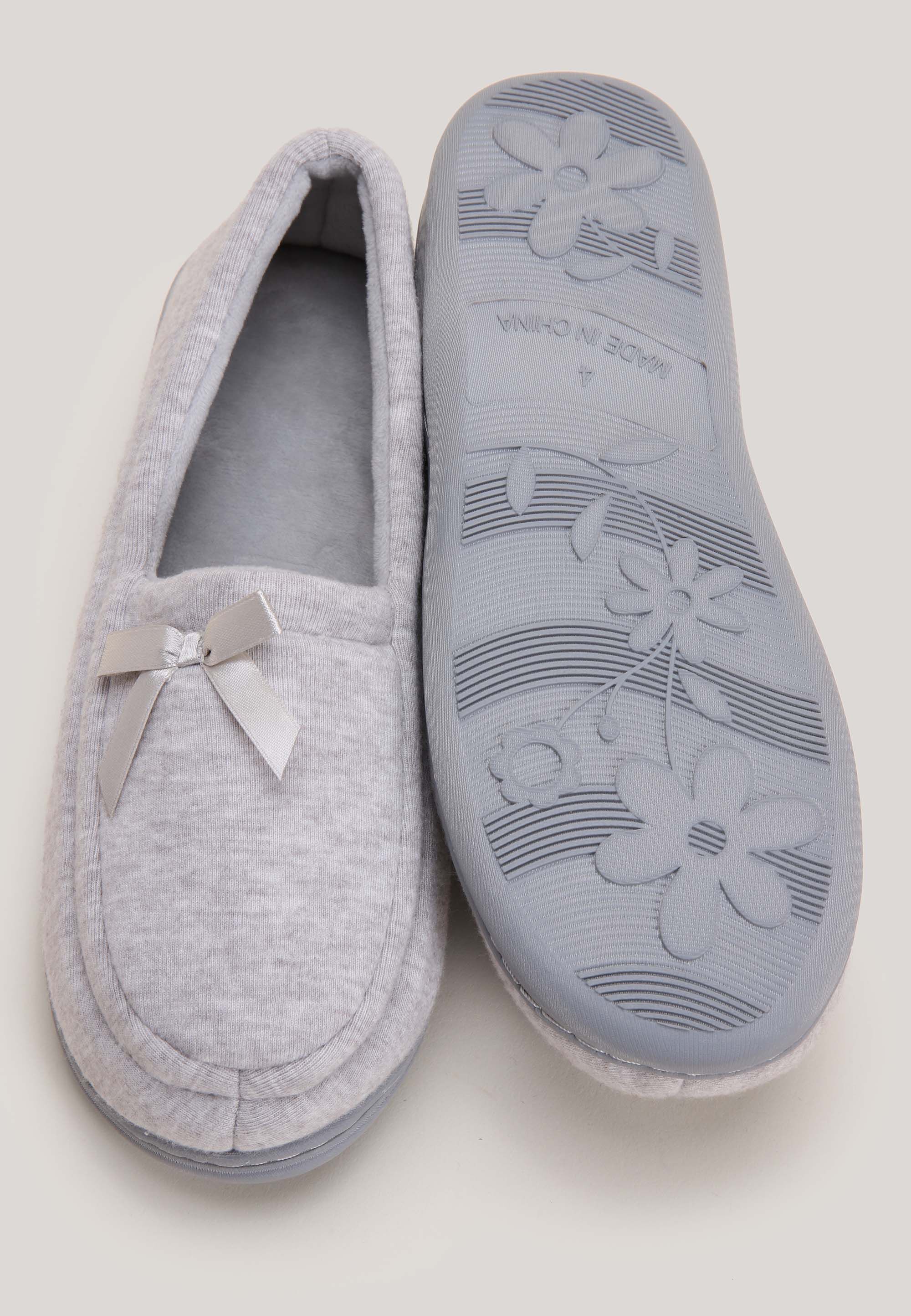 Womens Grey Marl Closed Back Slippers