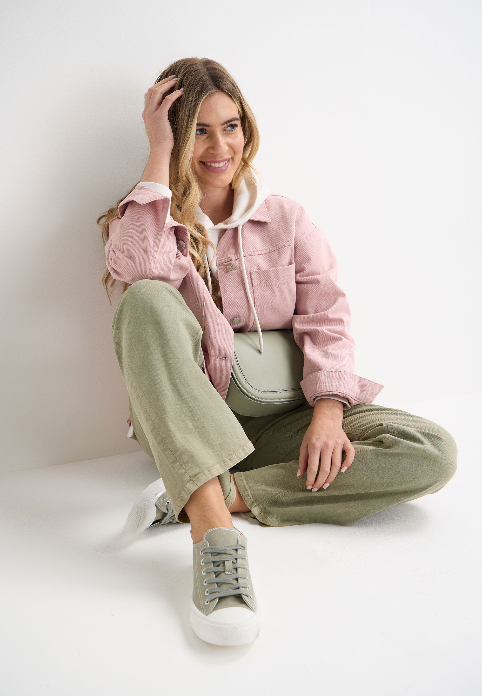Womens Green Canvas Lace Up Trainers