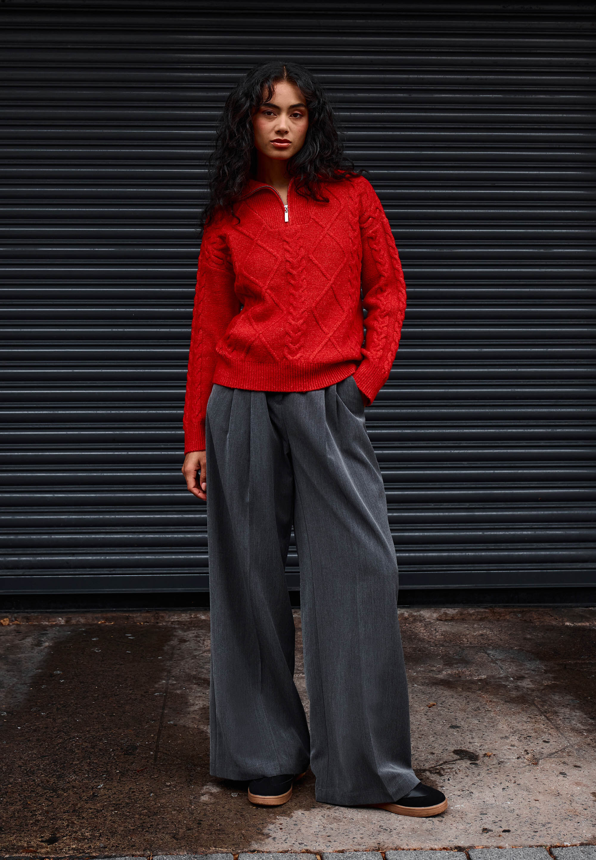 Womens Grey Wide Leg Front Pleat Trousers