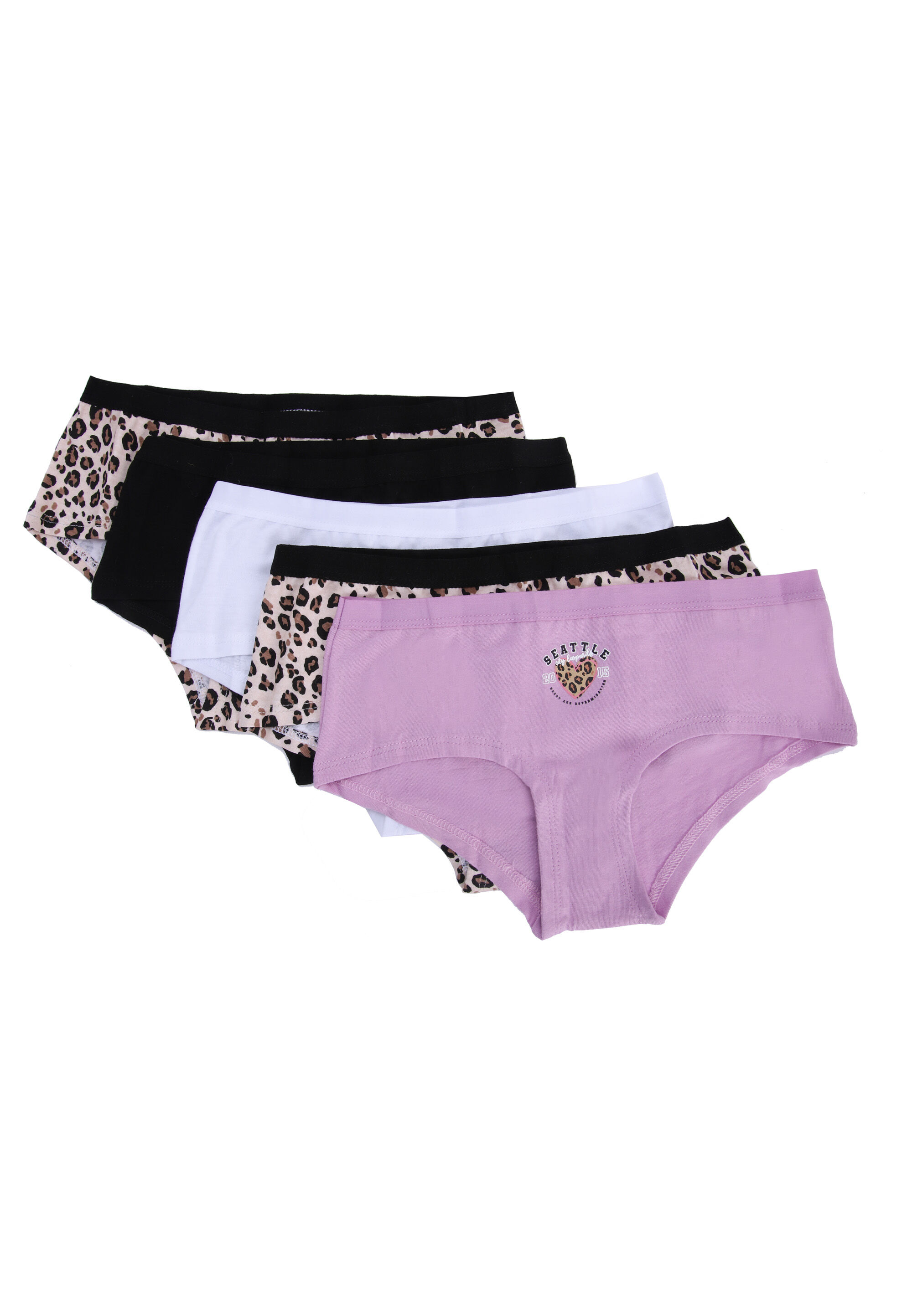 Older Girls 5pk Lilac & Leopard Print Shorts