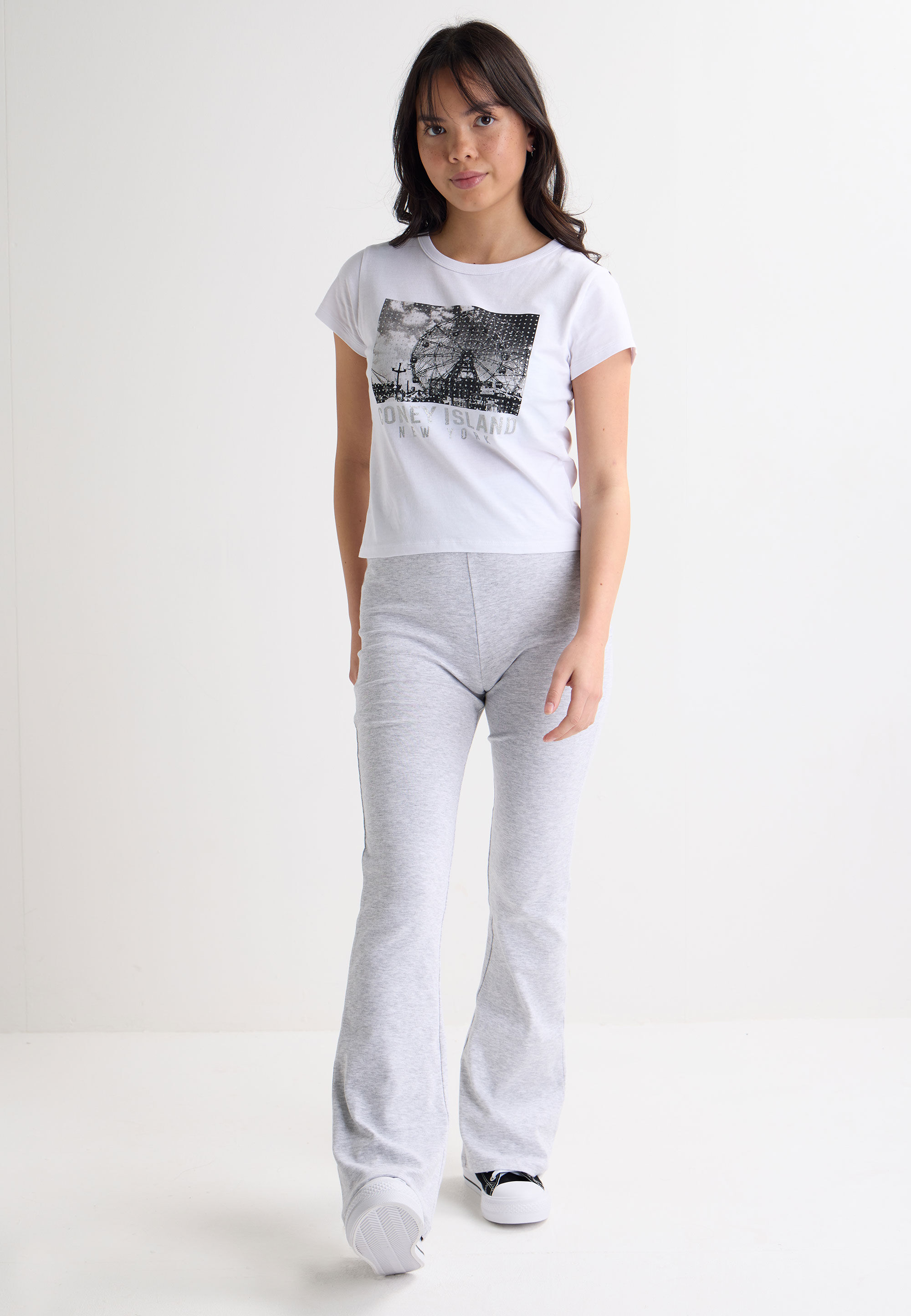 Older Girls Grey Marl Ribbed Bootcut Leggings