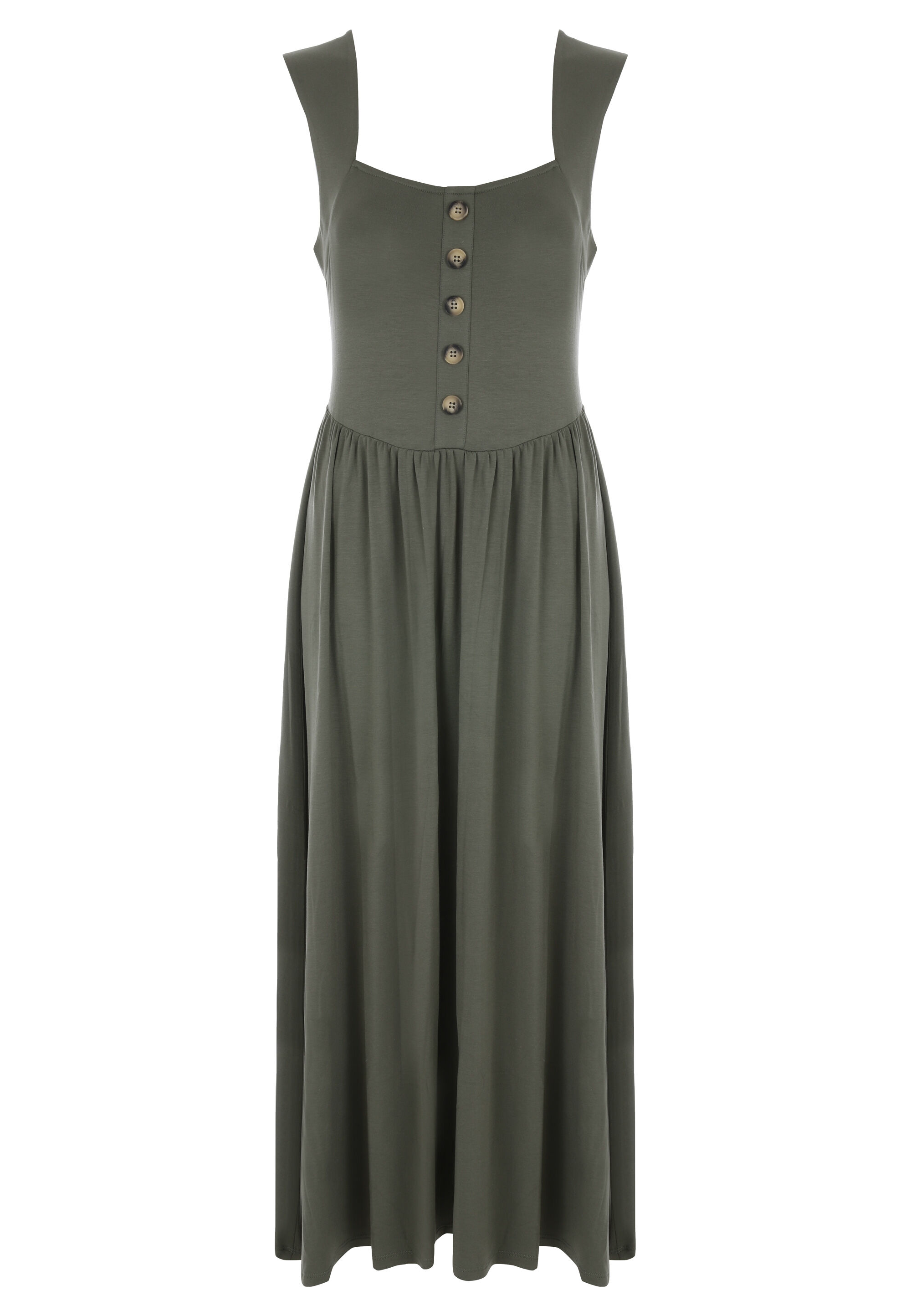 Womens Khaki Green Button Front Midi Dress