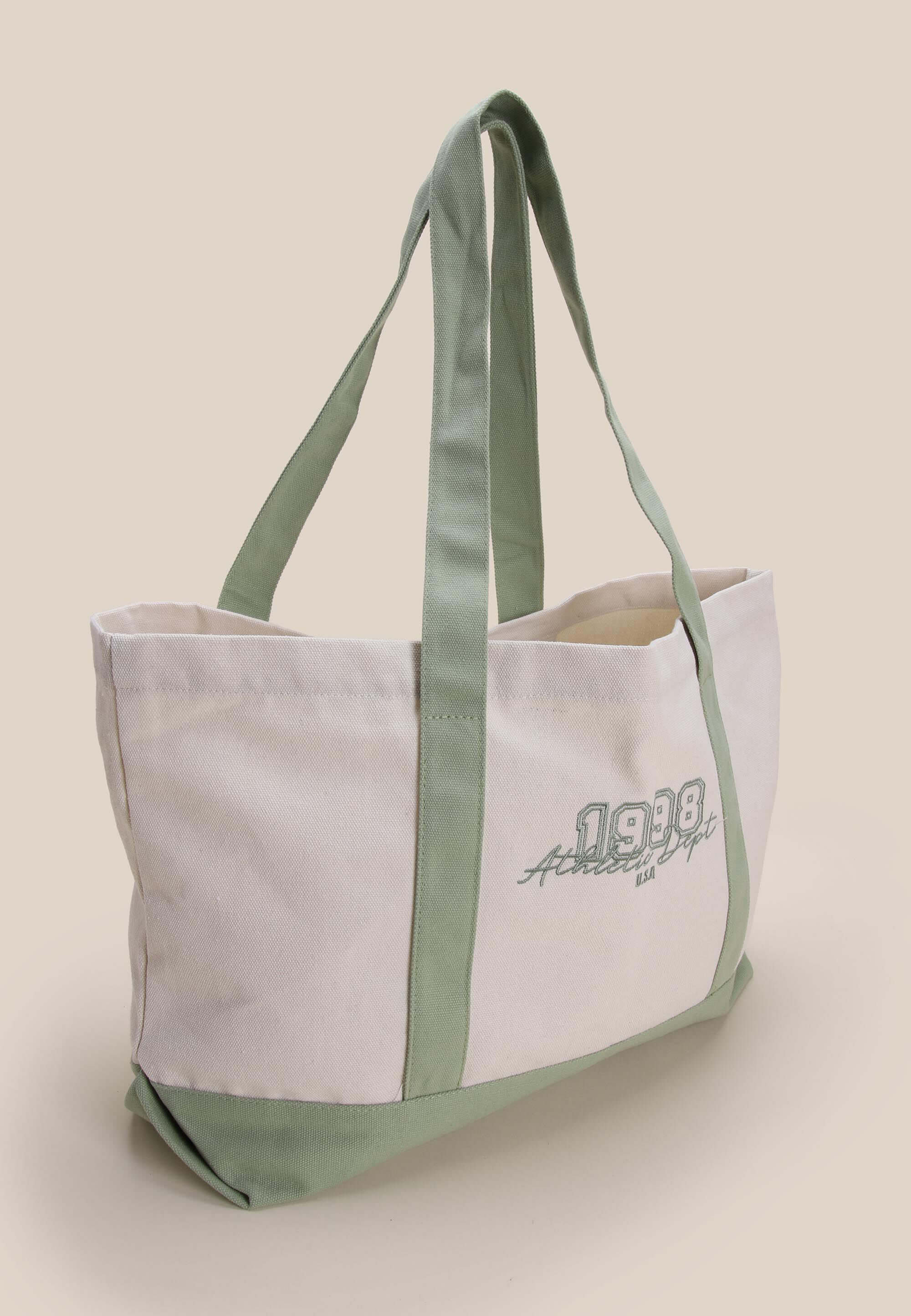 Womens Natural & Sage Canvas Slogan Tote Bag