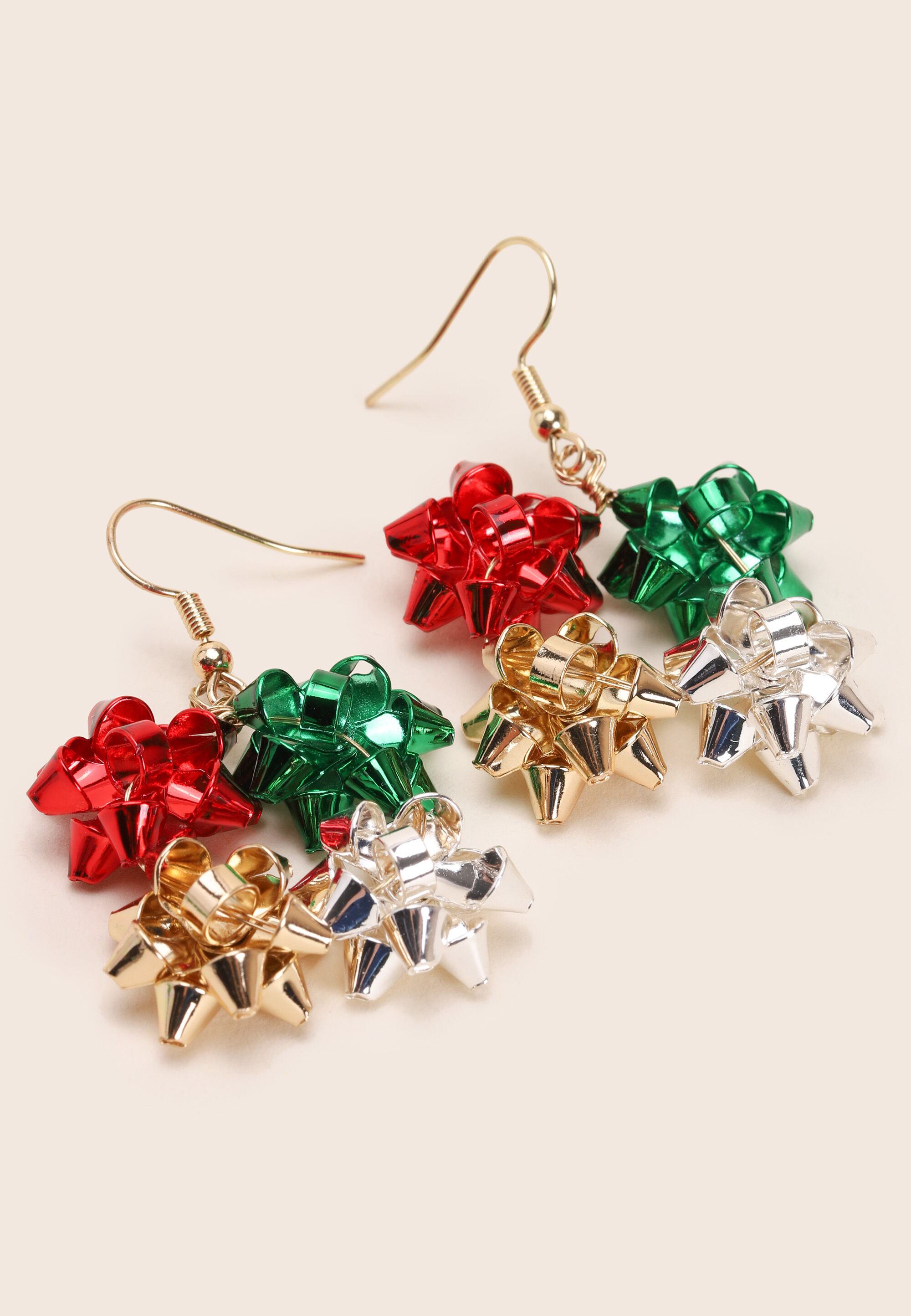 Womens Gold Christmas Bow Earrings