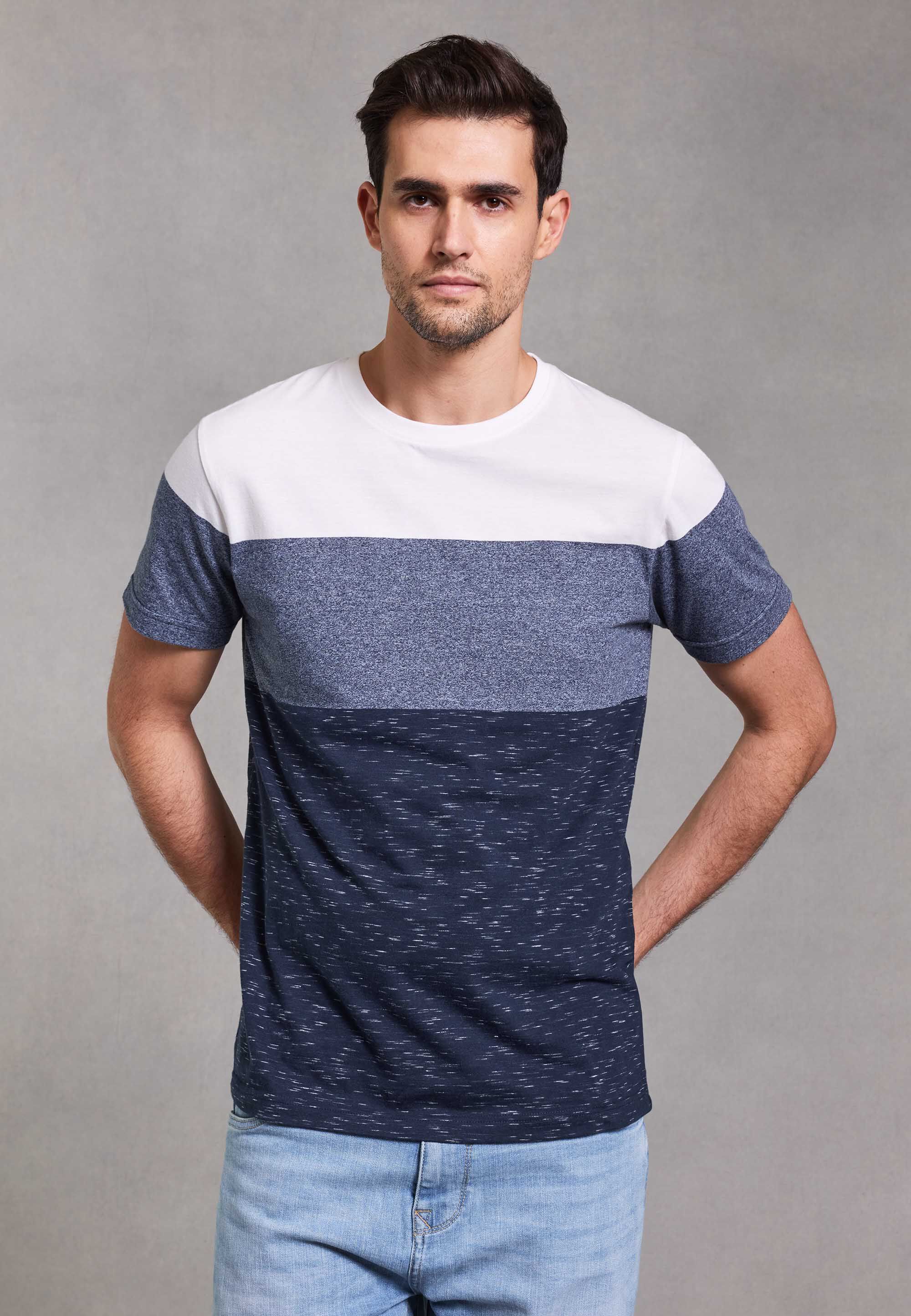 Mens Navy Colour Block Stripe T-Shirt