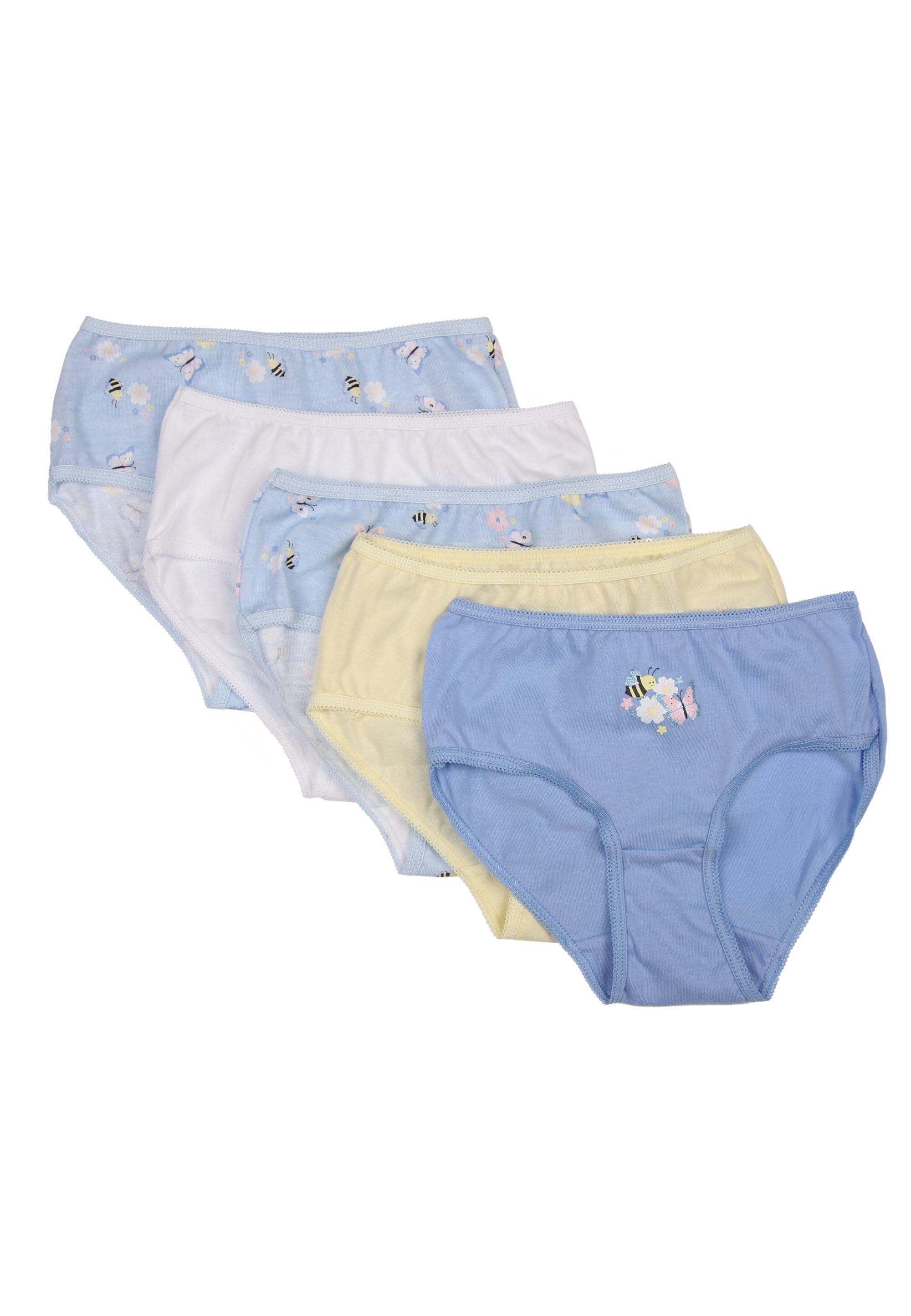 Younger Girls 5pk Blue & Yellow Bee Briefs