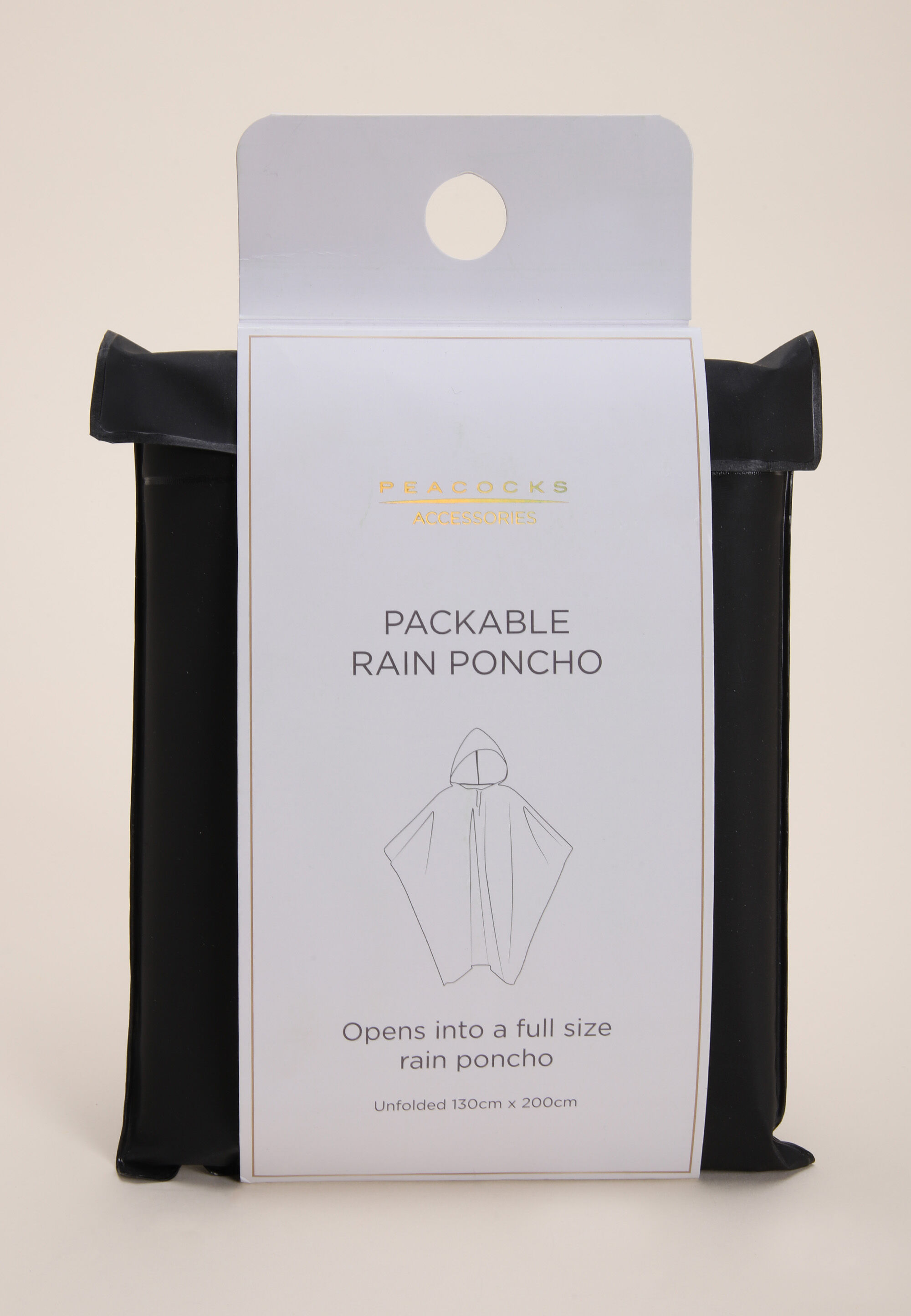 Womens Black Plain Packable Rain Poncho