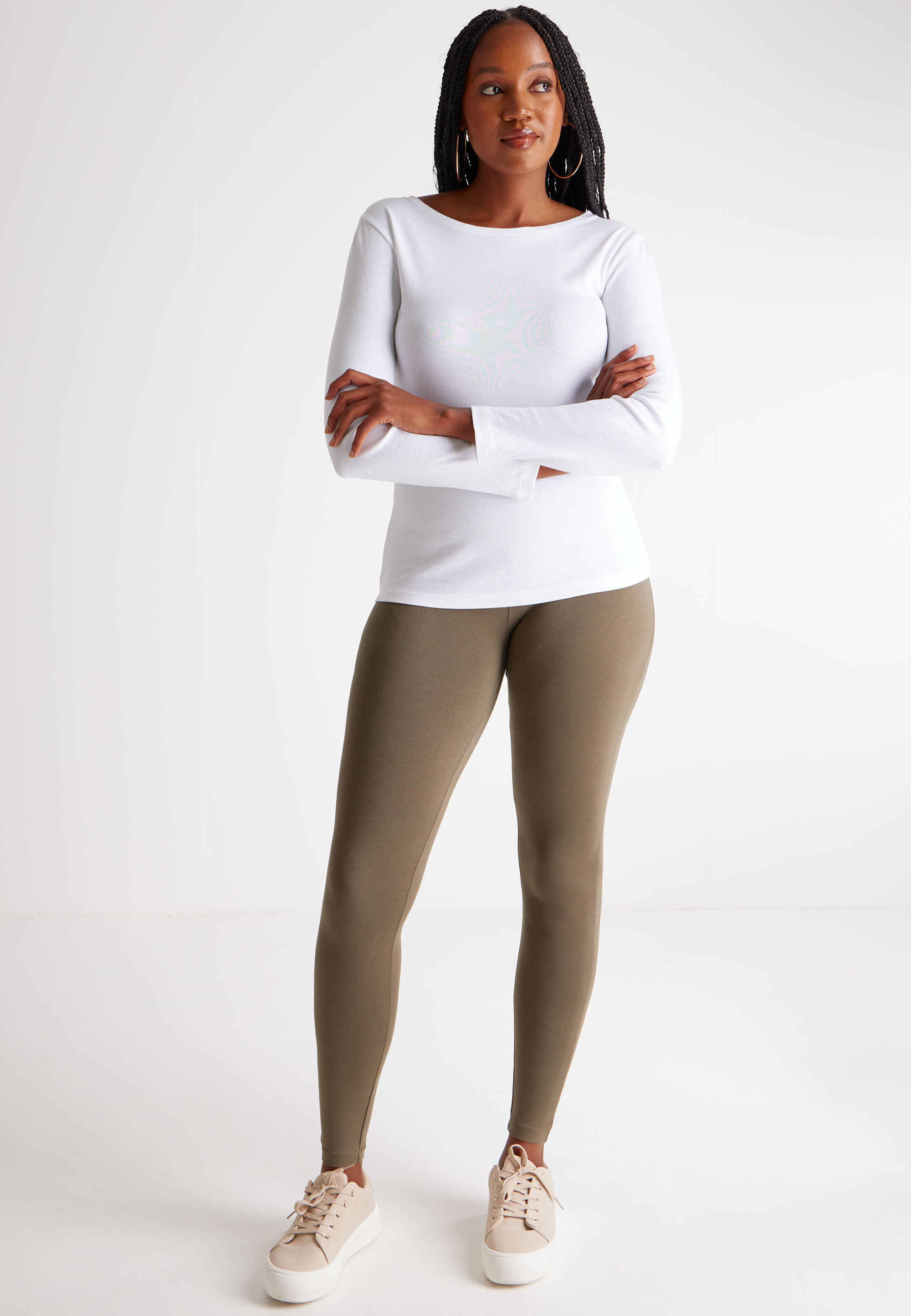 Womens Khaki Green Wide Waistband Leggings