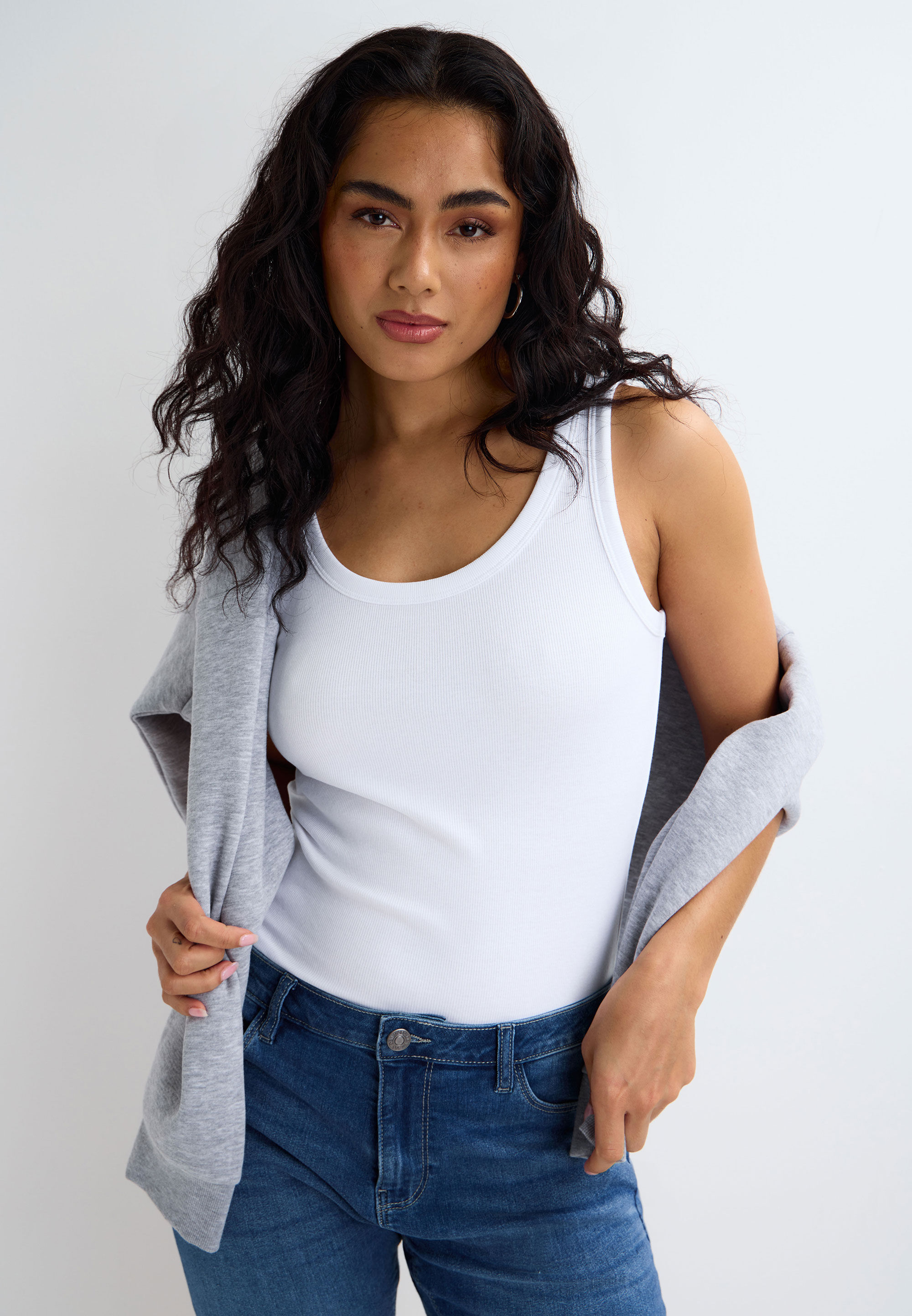 Womens White Plain Basic Stretch Vest Top