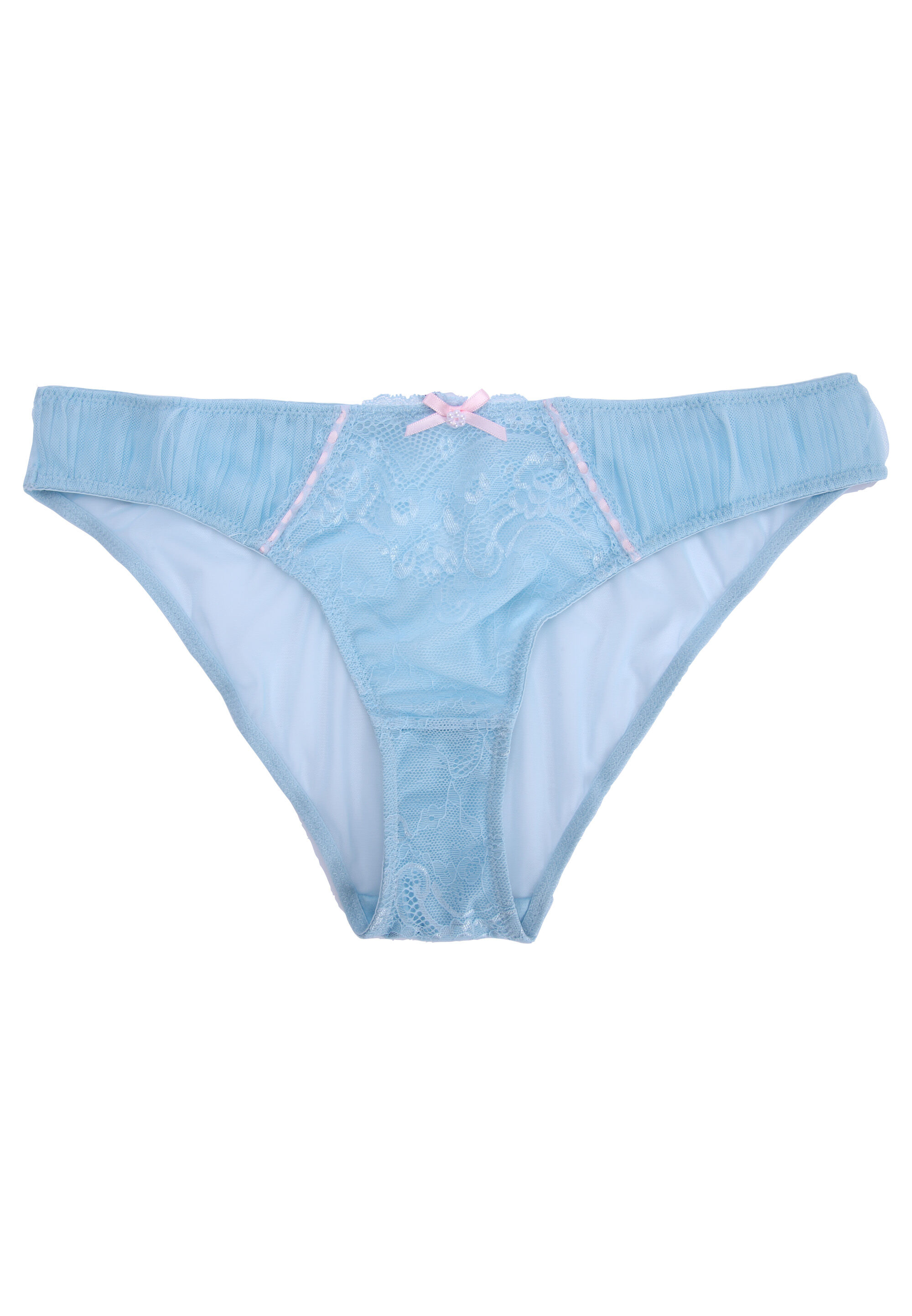 Womens Blue Ribbonslot Lace Midi Briefs