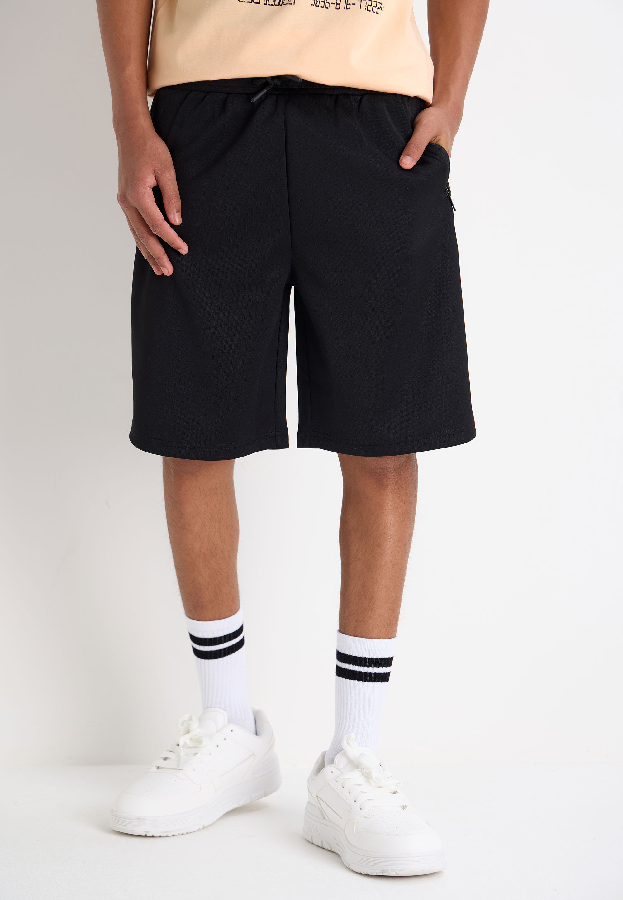 Older Boys Black Tricot Drawstring Casual Shorts