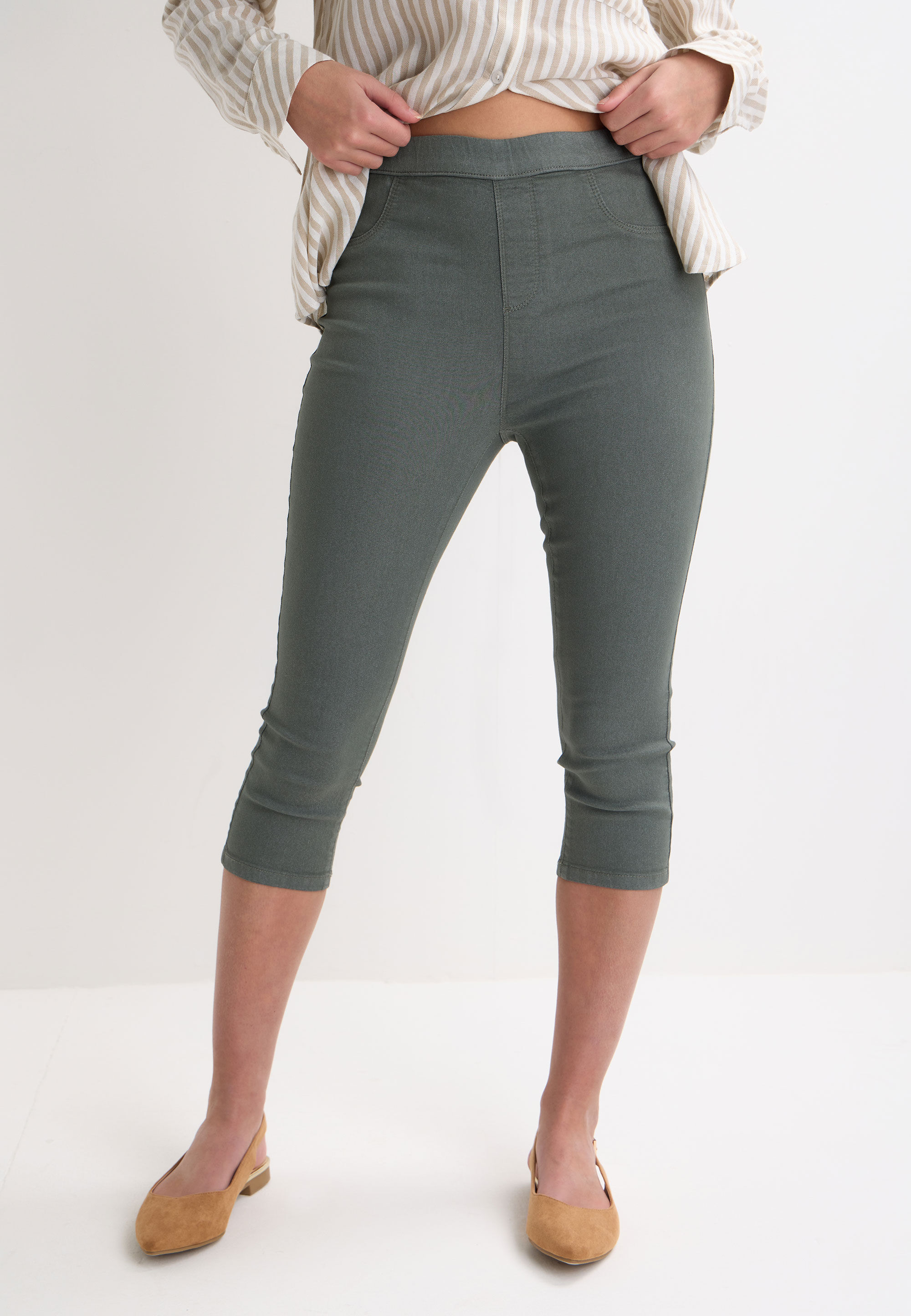 Womens Khaki Plain Kate Cropped Jeggings