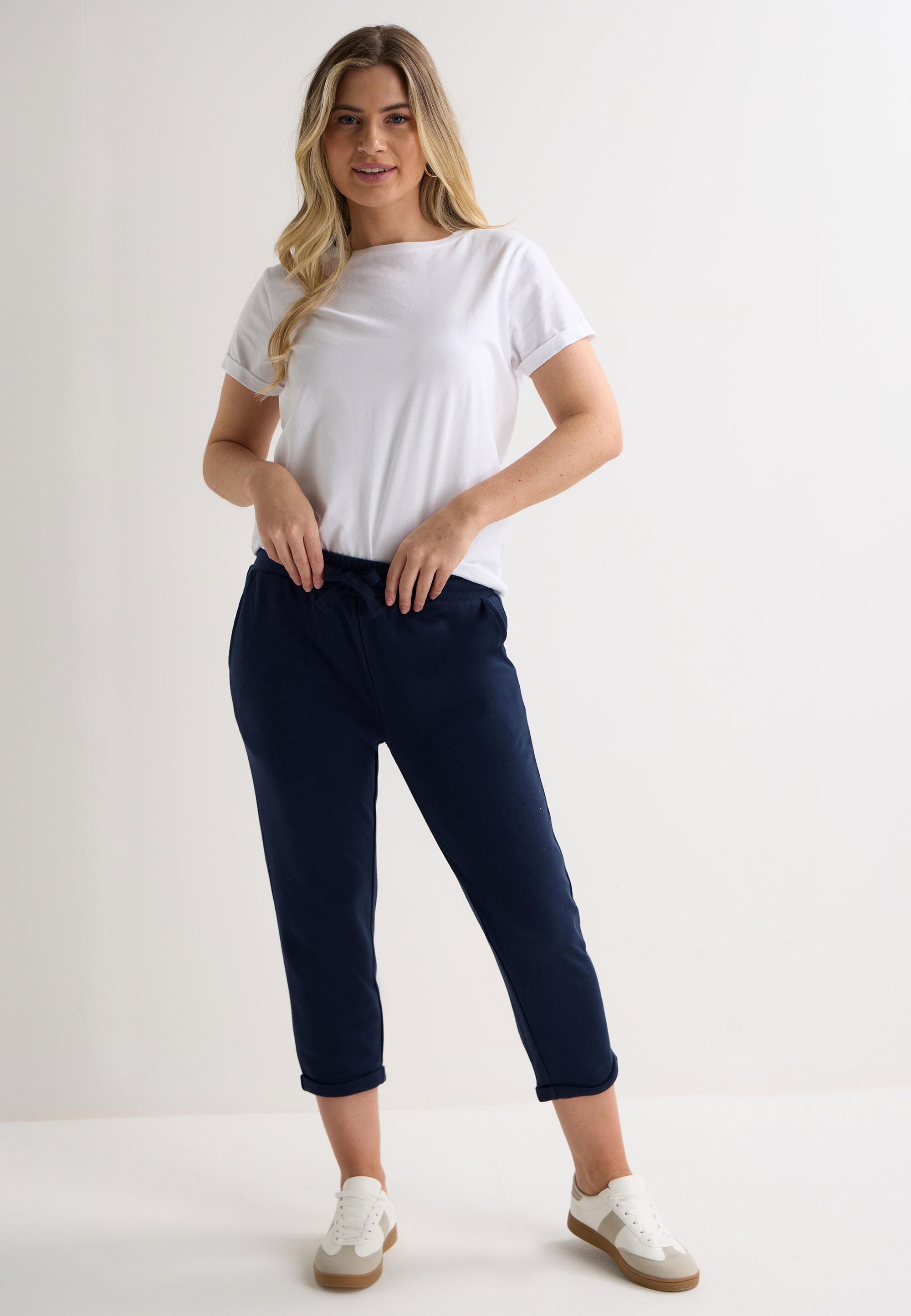 Womens Navy Plain Cropped Joggers