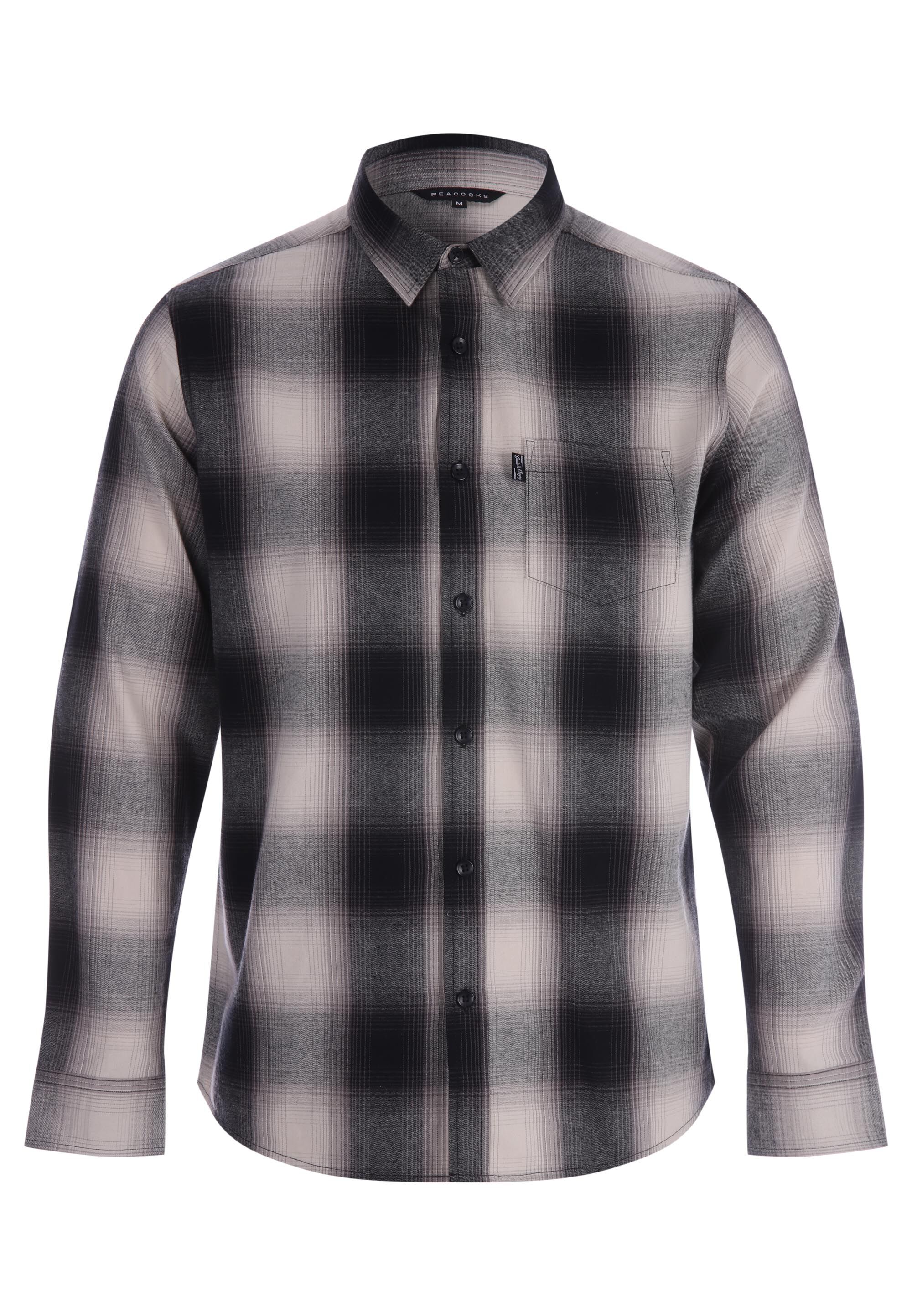 Mens Black & Ecru Flannel Check Shirt