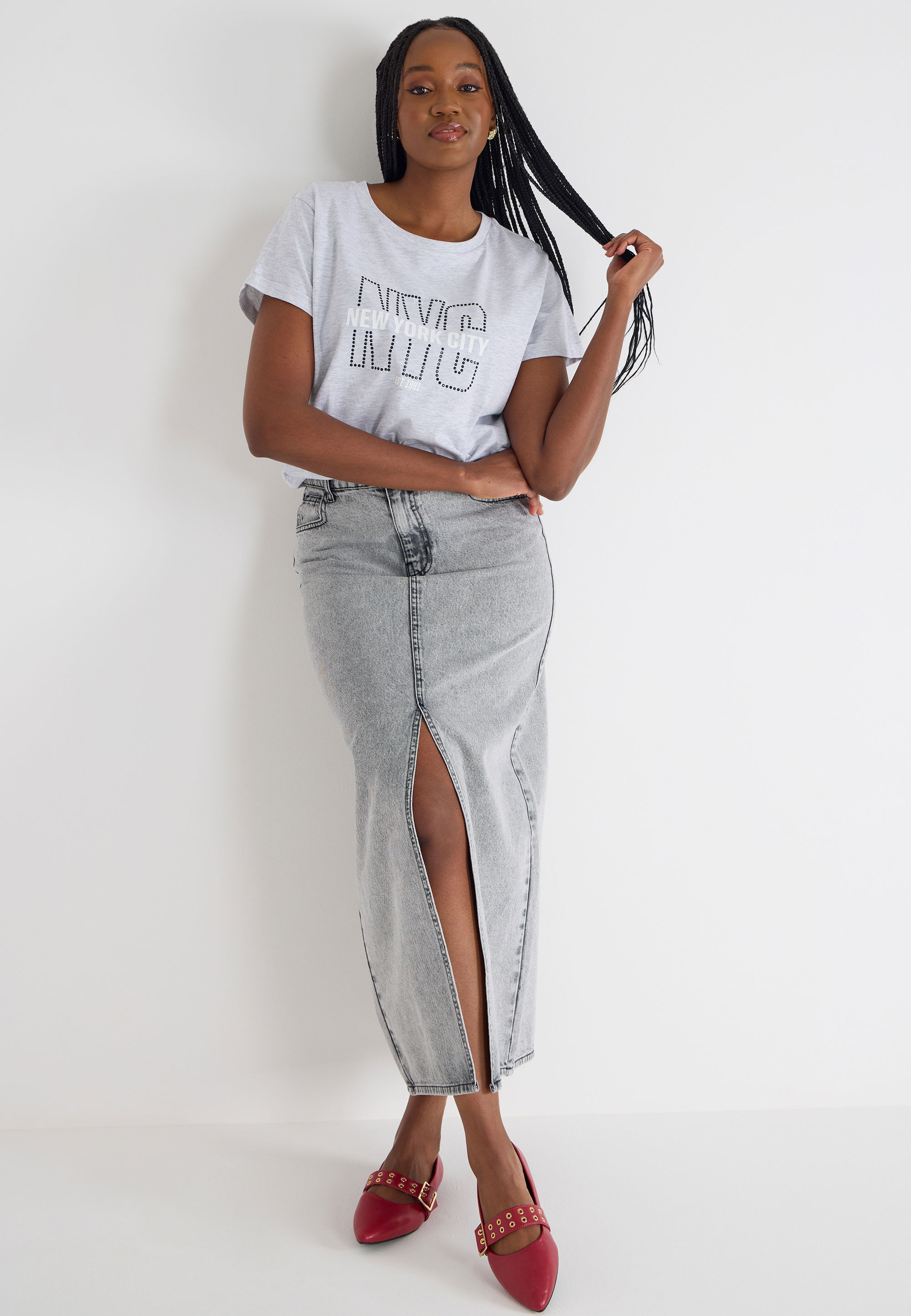 Womens Grey New York City Slogan T-shirt