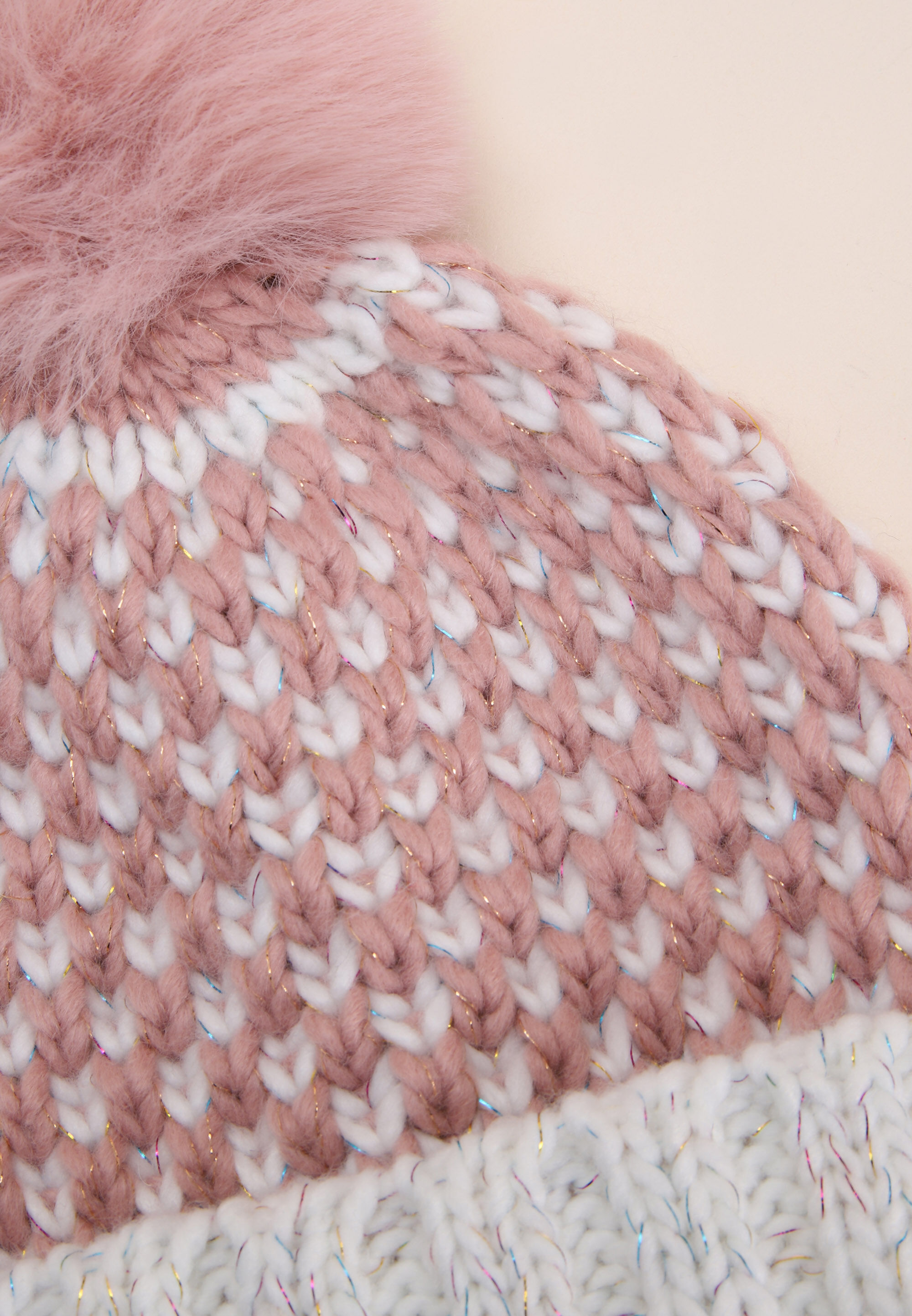 Younger Girls Pink Lurex Bobble Hat