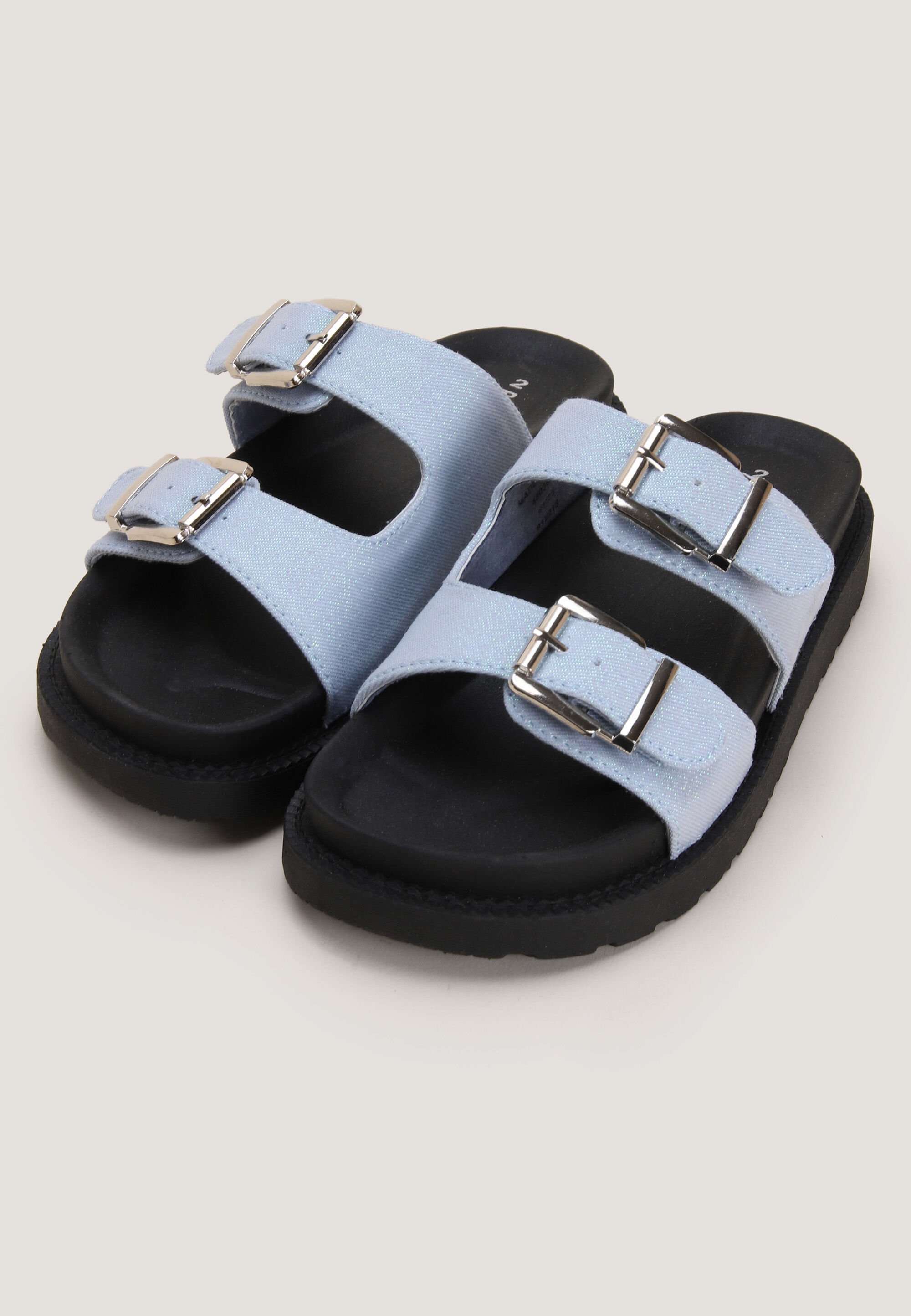 Older Girls Blue Sparkly Denim Chunky Footbed Sandals