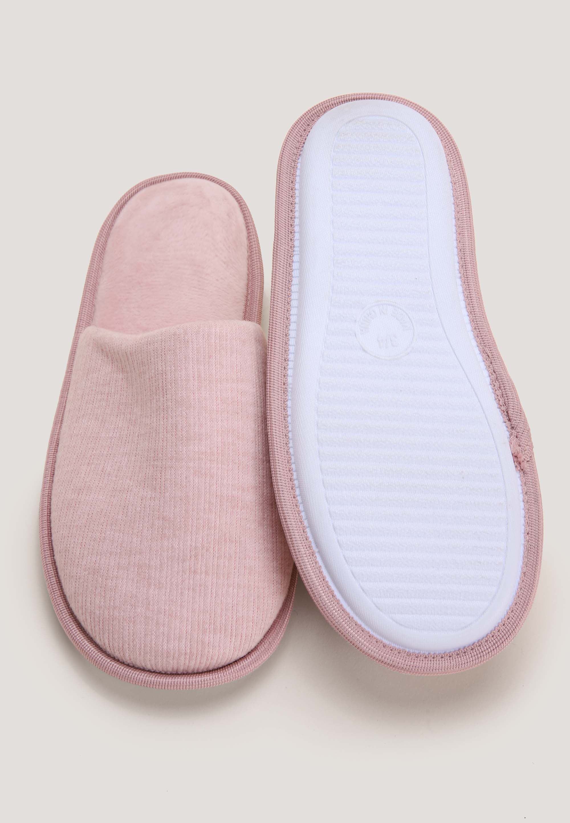 Womens Pink Pointelle Mule Slippers