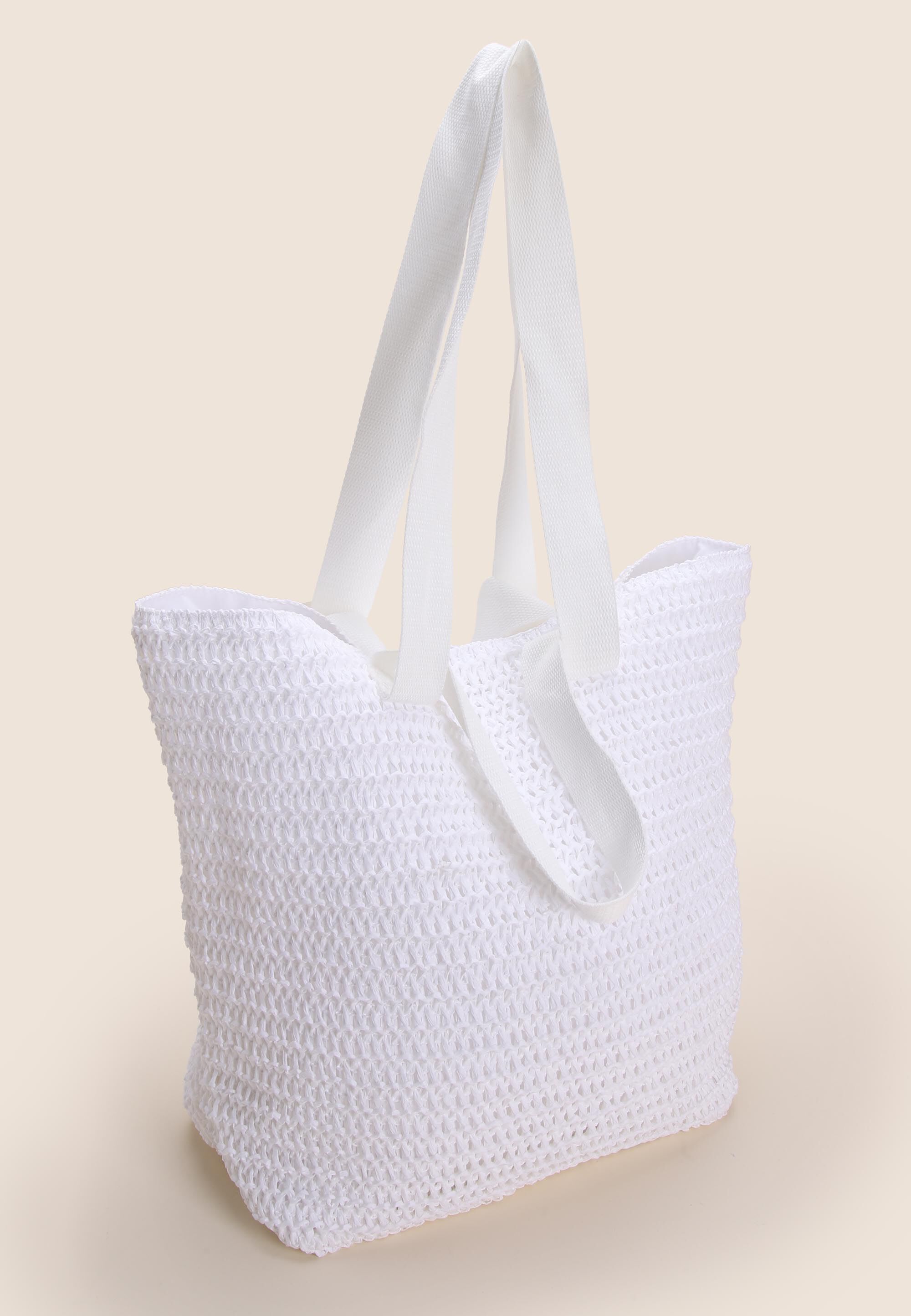 Womens White Straw Double Handle Tote Bag