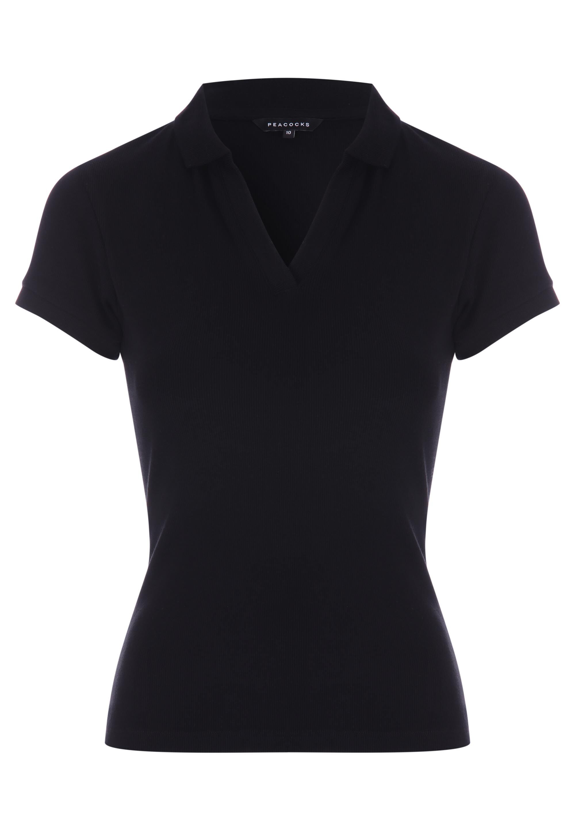 Womens Black Ribbed V-Neck Collar Top