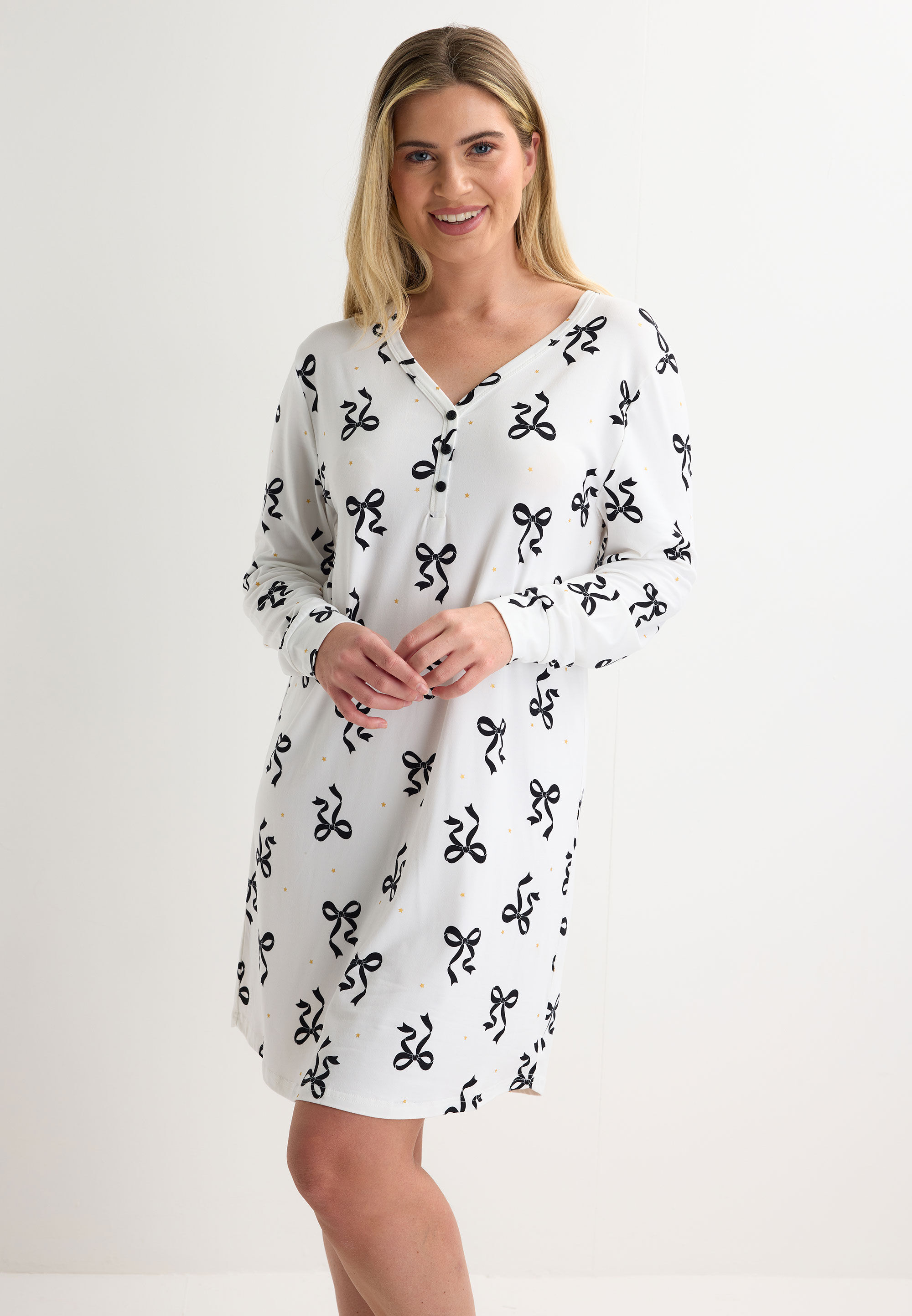 Womens Cream Bow Soft Touch Nightdress