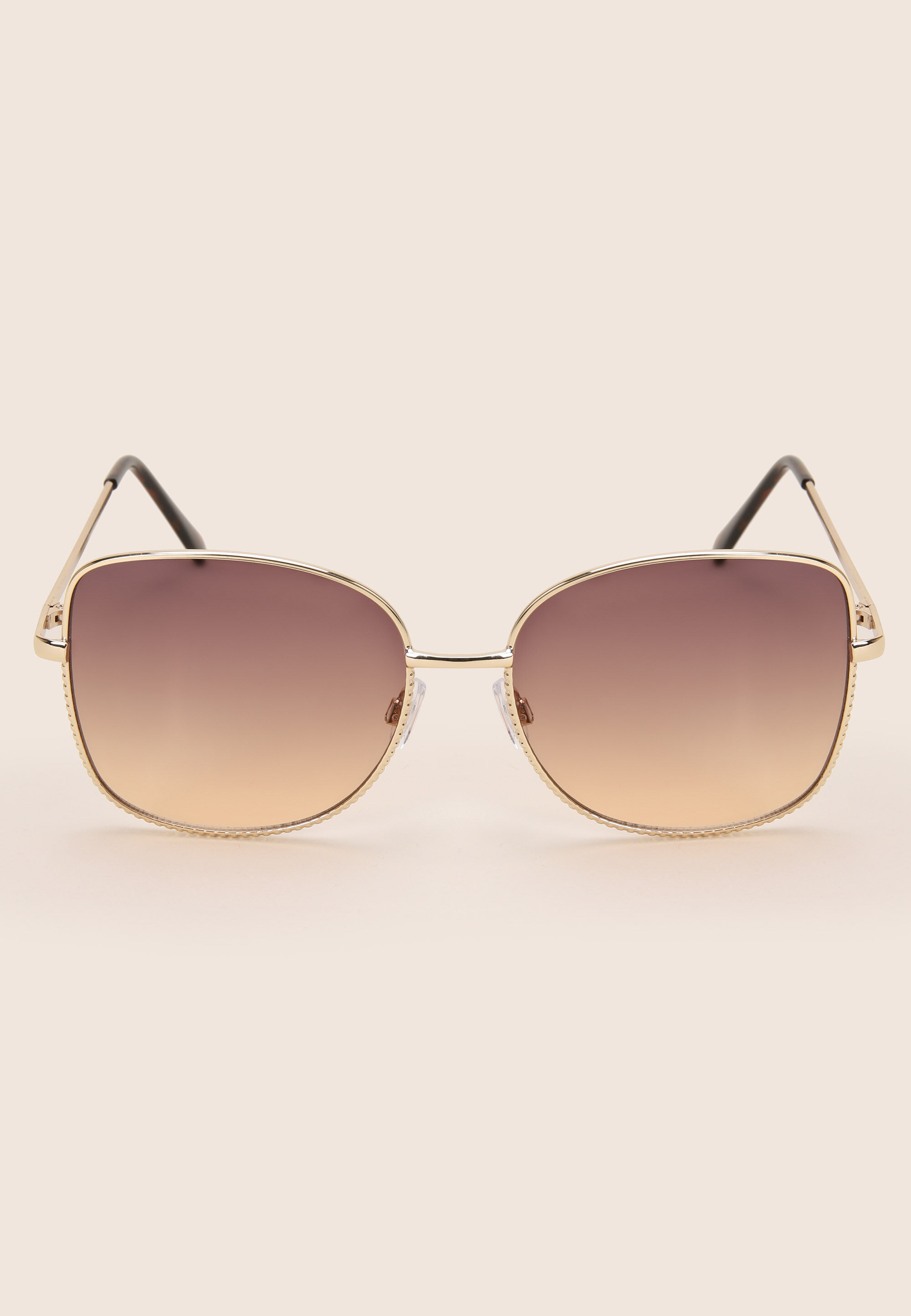 Womens Gold Rectangle Frame Sunglasses