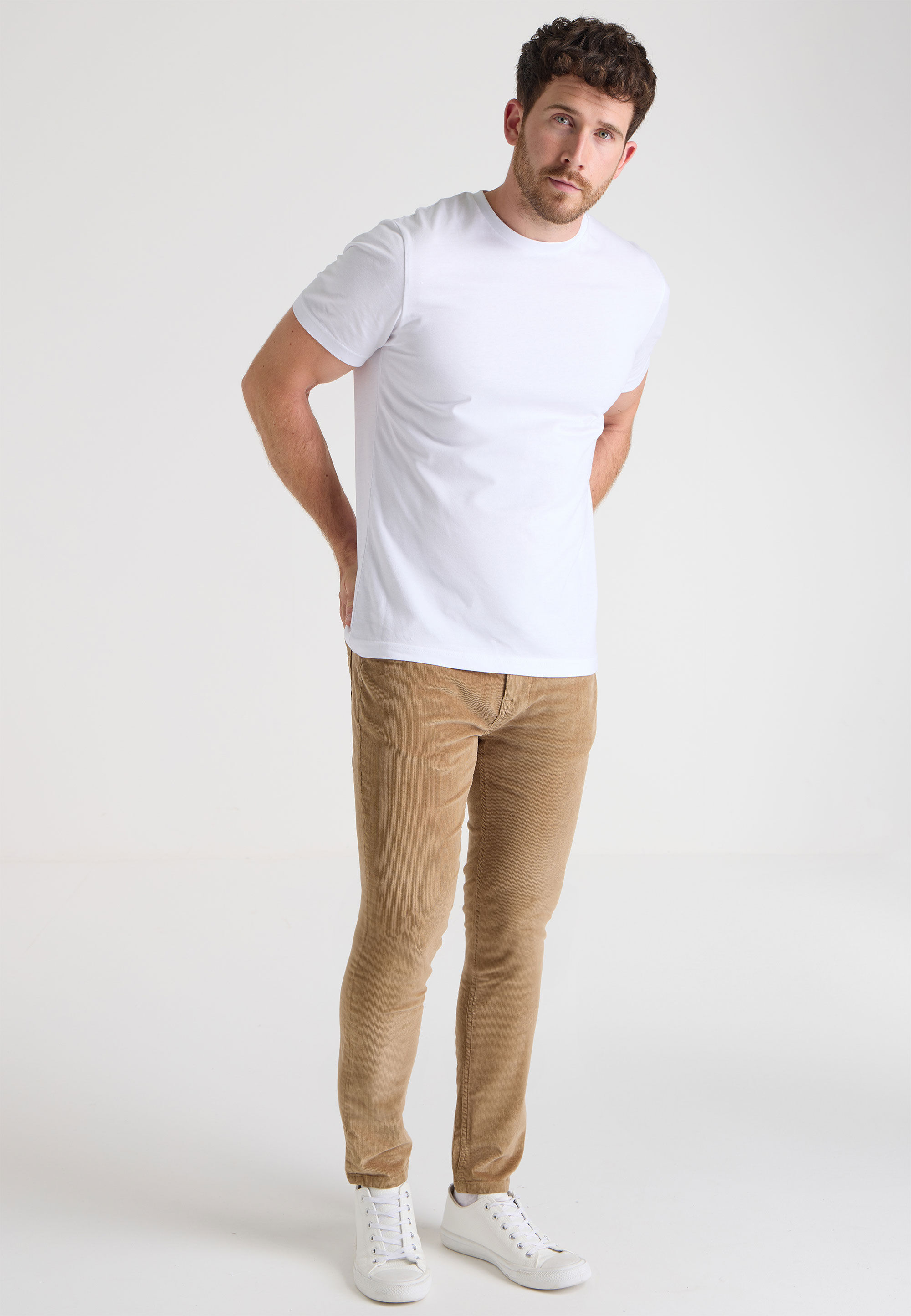 Mens Tan Slim Cord Trousers