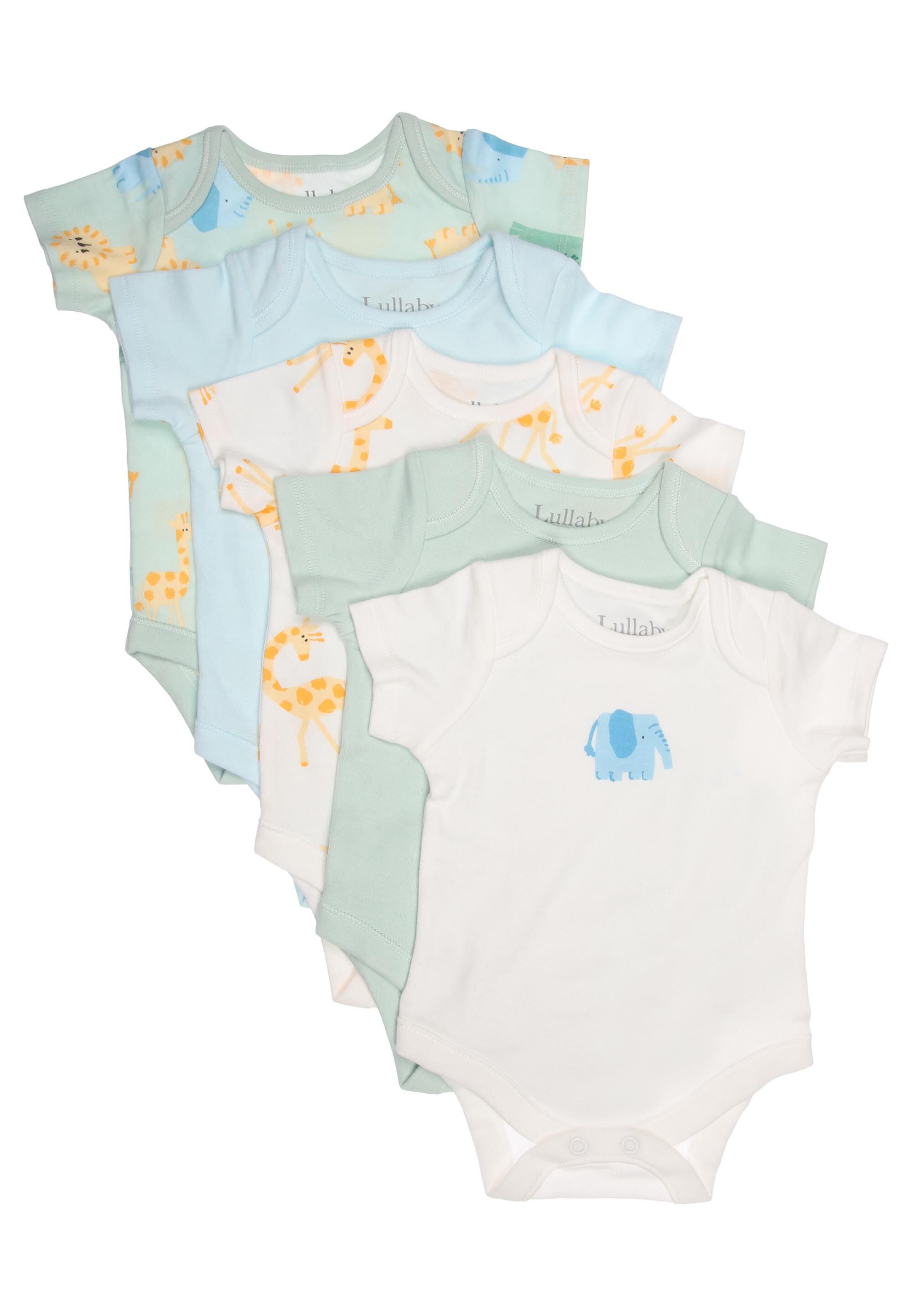 Baby Boys 5pk Green Jungle Bodysuits