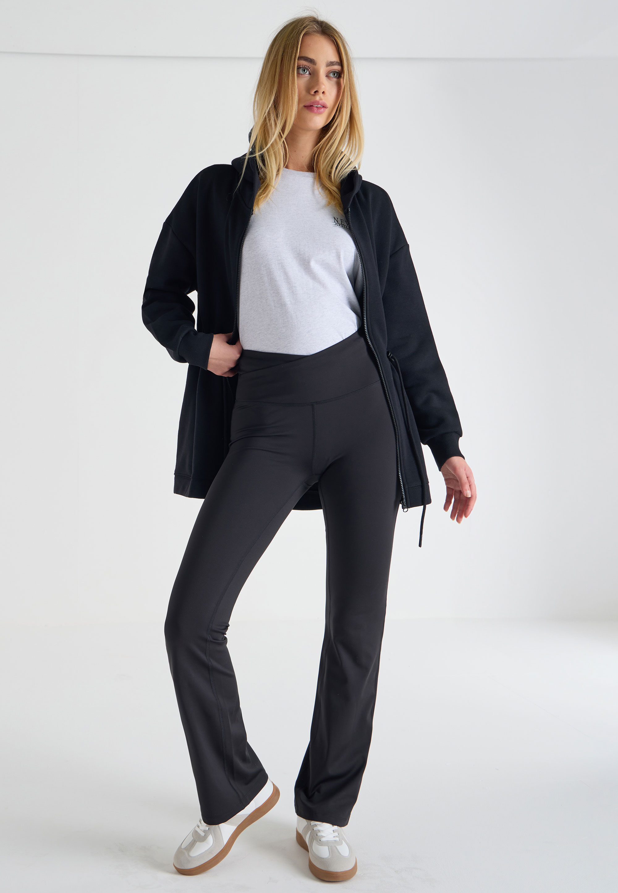 Womens Black Plain Active Flare Leggings