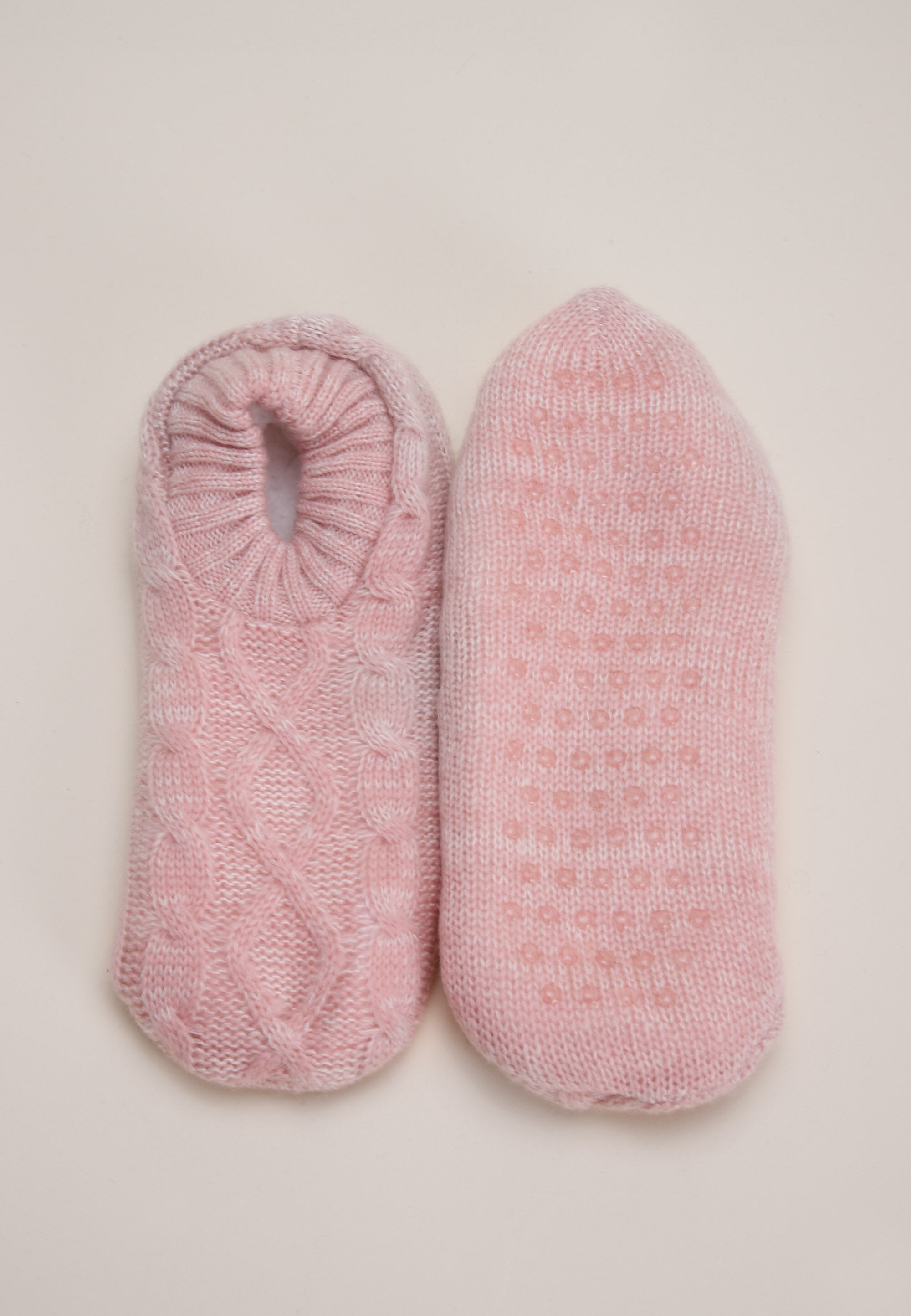 Womens Pink Cable Ballerina Slipper Socks