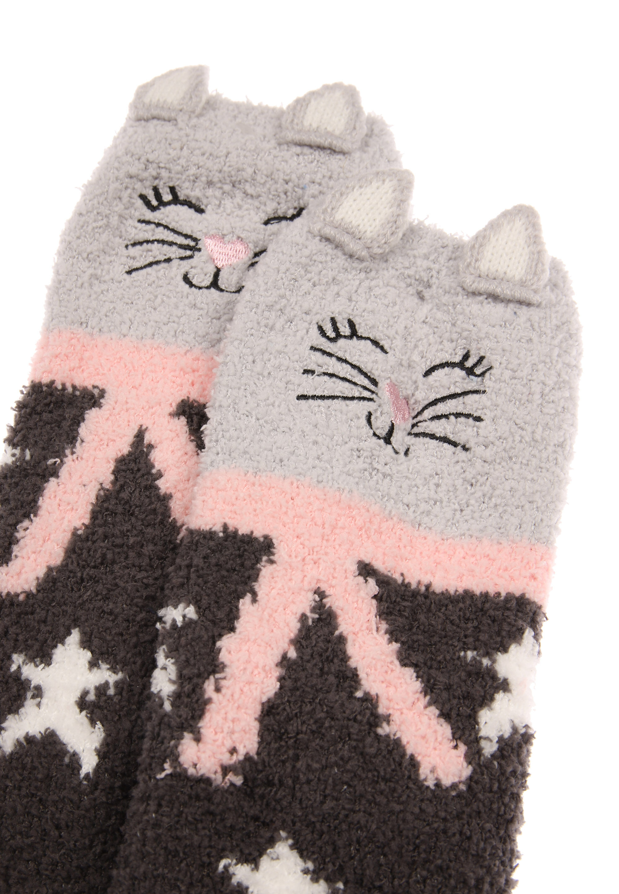 Womens 1pk Grey Cat Marshmallow Cosy Socks