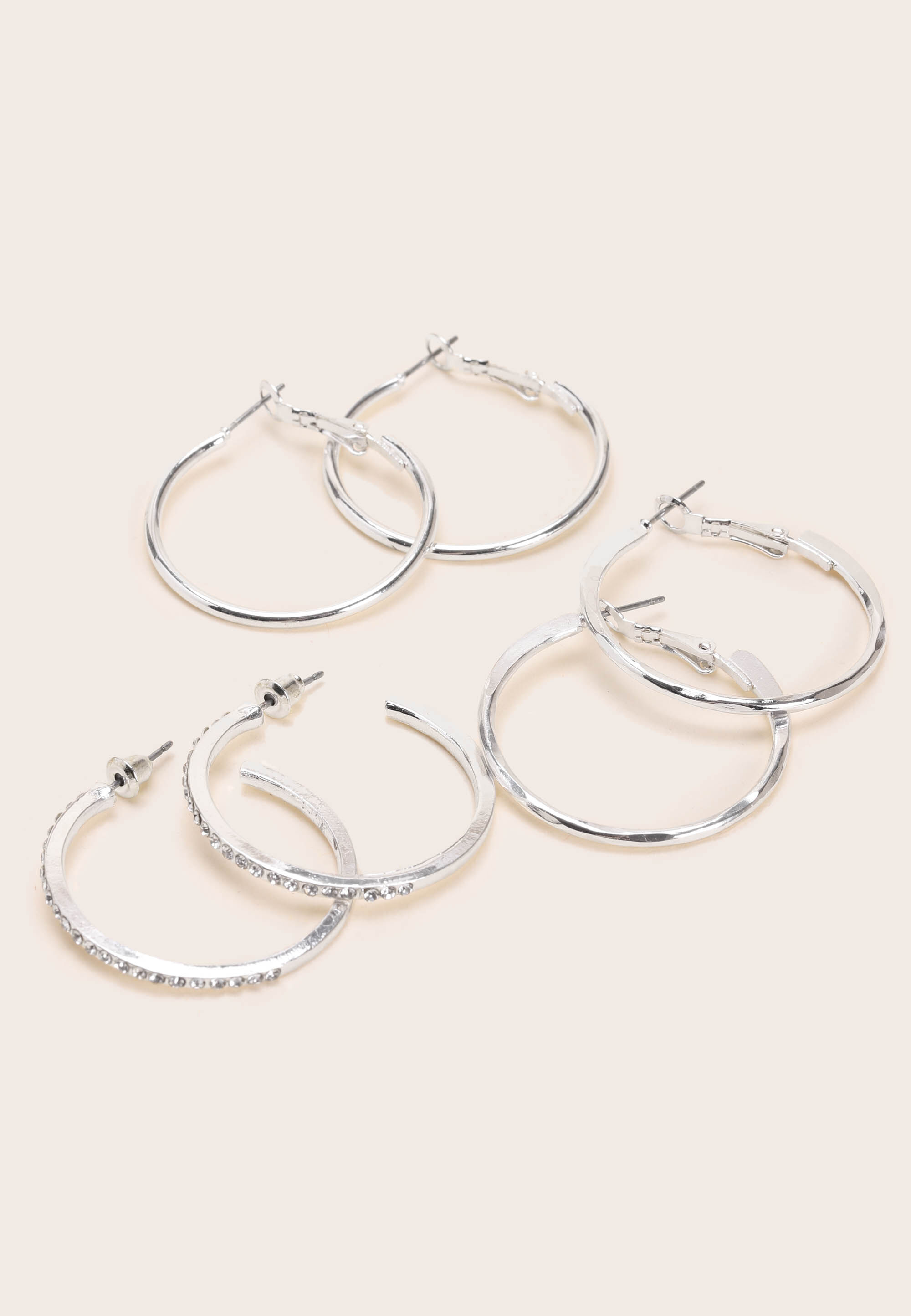 Womens 3pk Silver Hoop Earrings