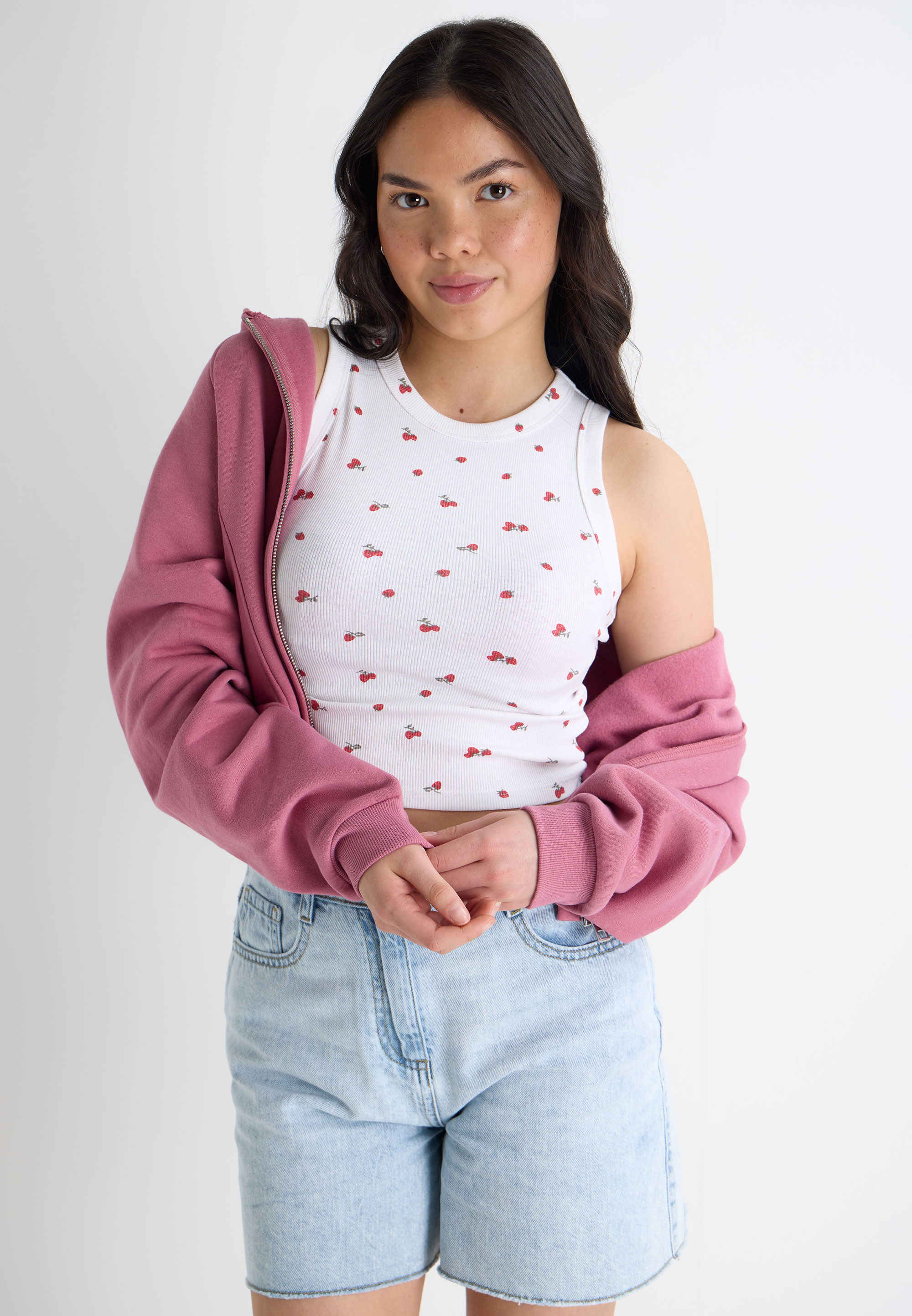 Older Girls White Strawberry Print Vest Top