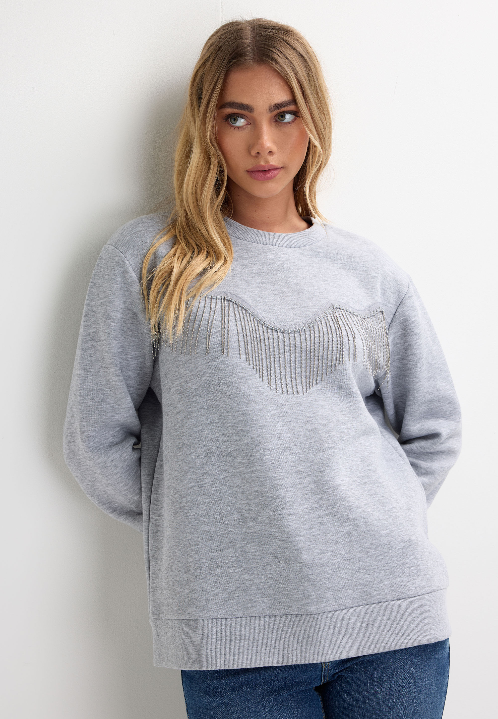 Womens Grey Western Trim Sweatshirt