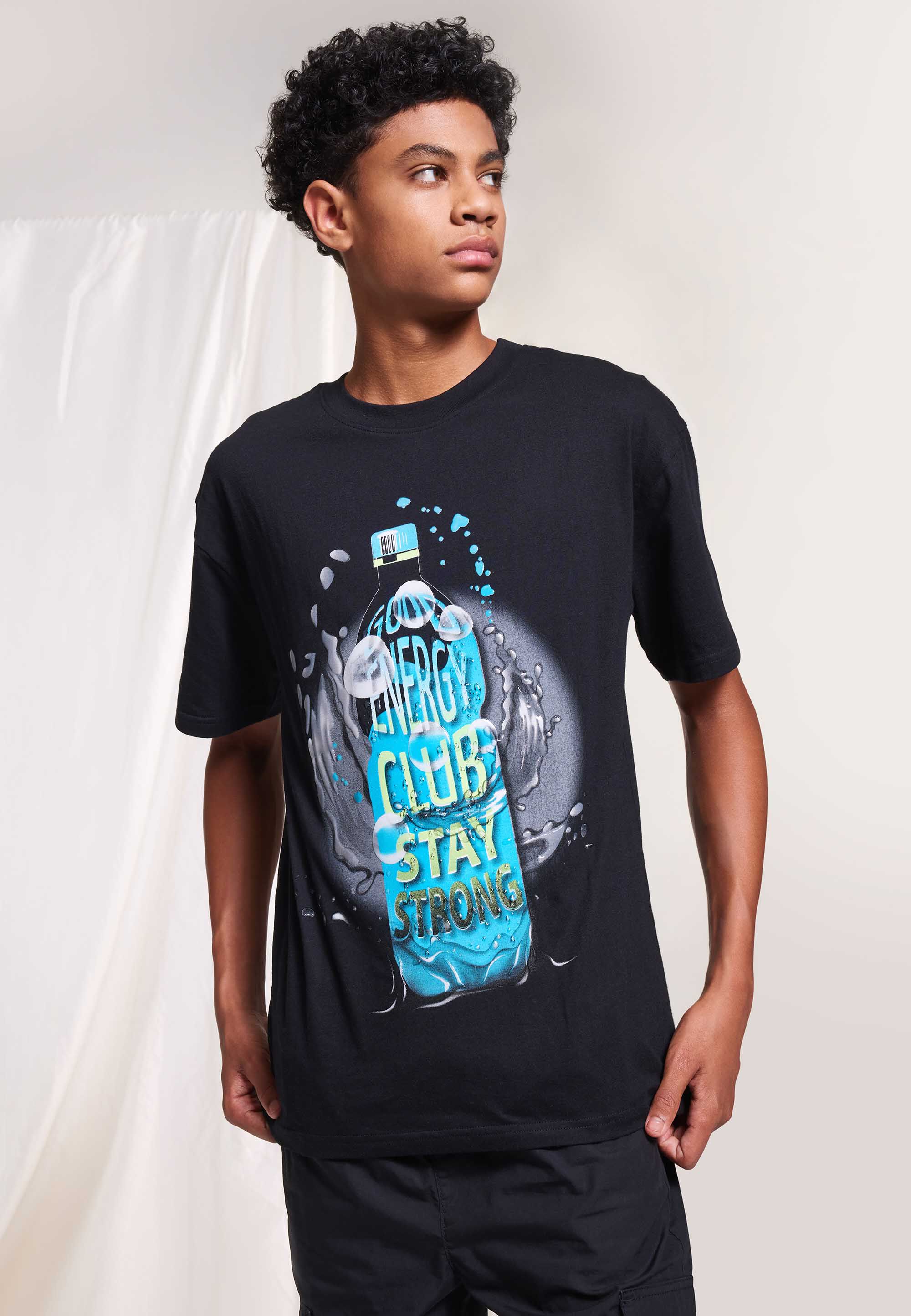Older Boys Black 3D Gel Textured Bottle T-Shirt