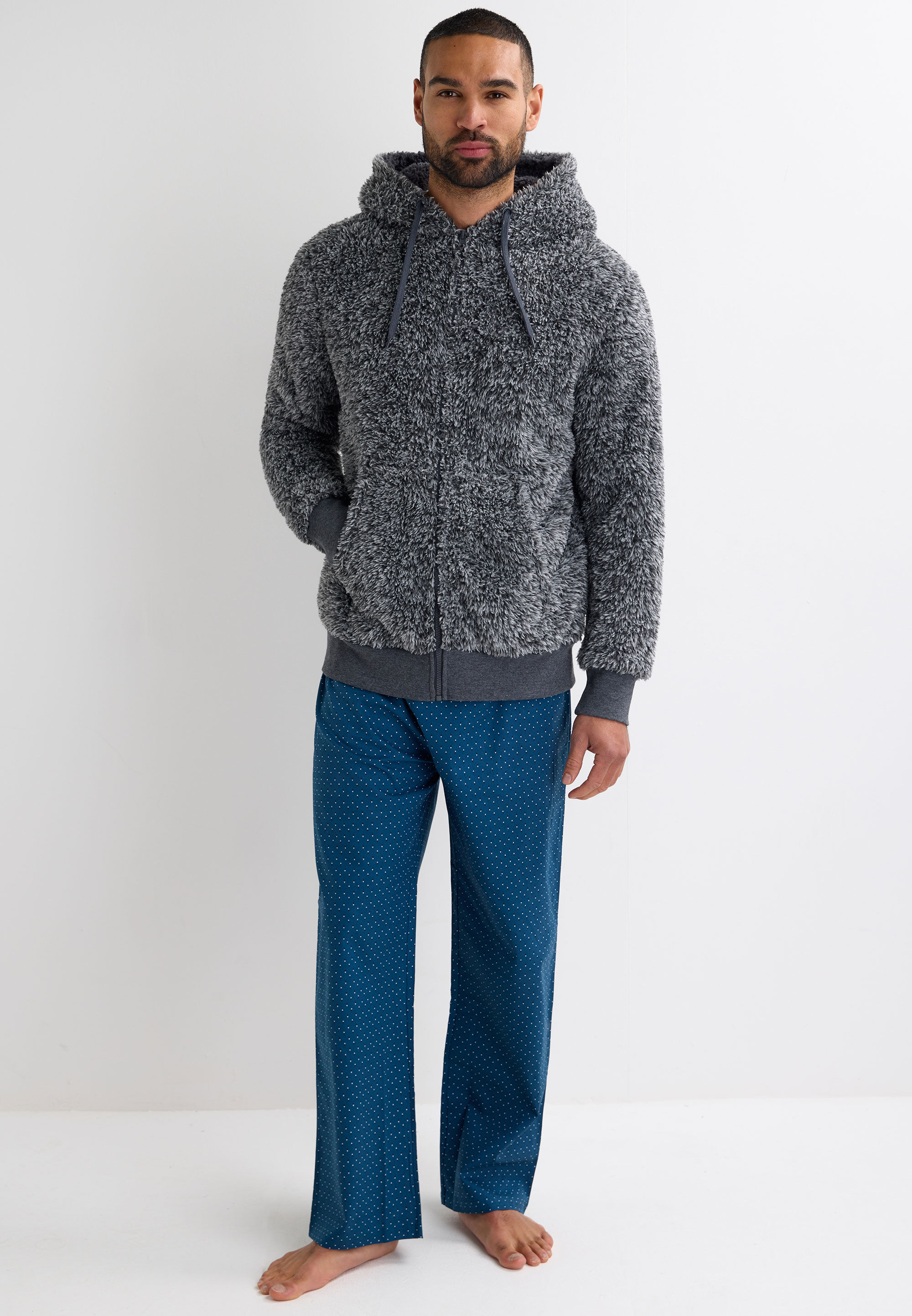 Mens Grey Sherpa Zip Through Hoody