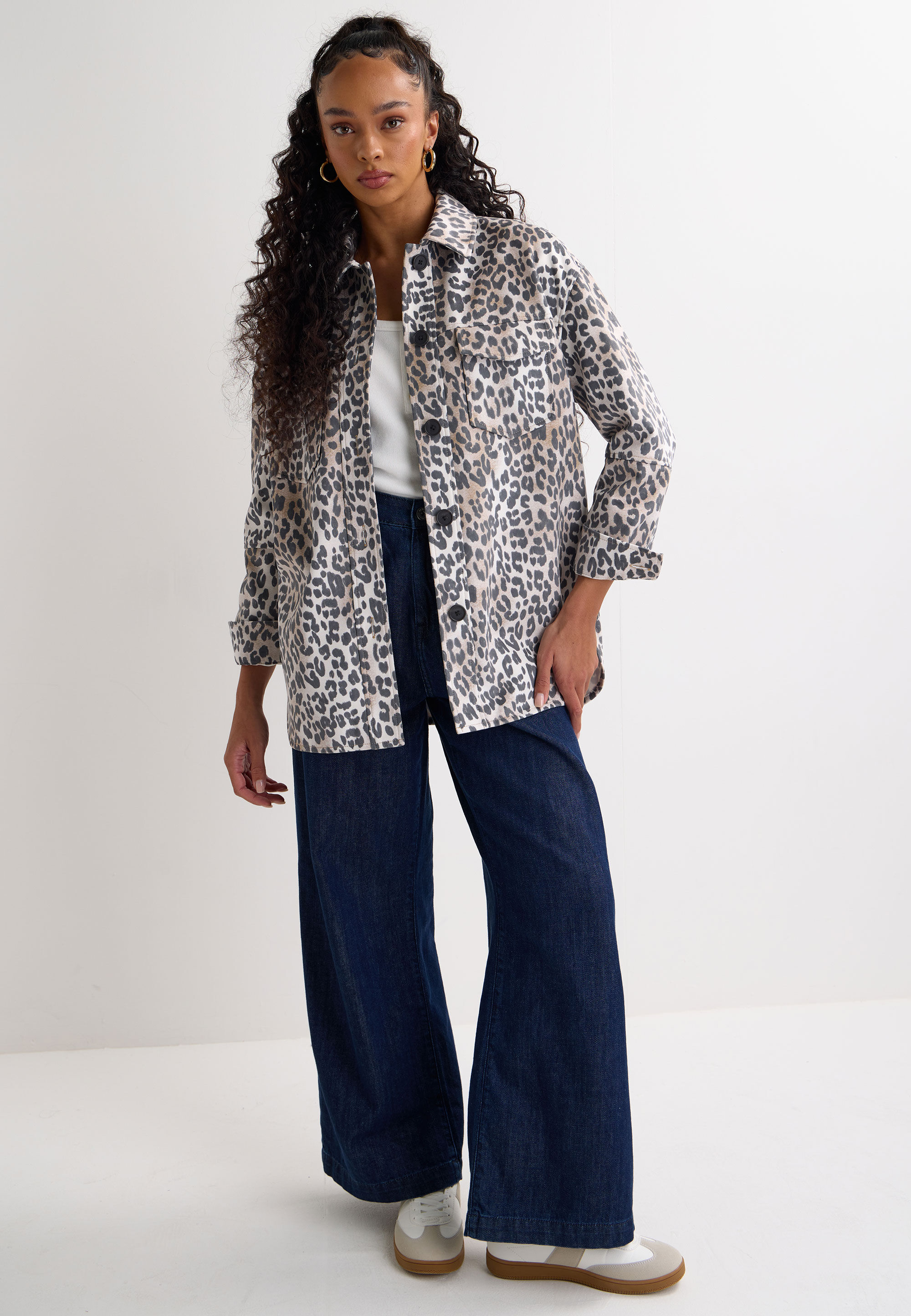 Womens Natural Leopard Print Shirt Jacket