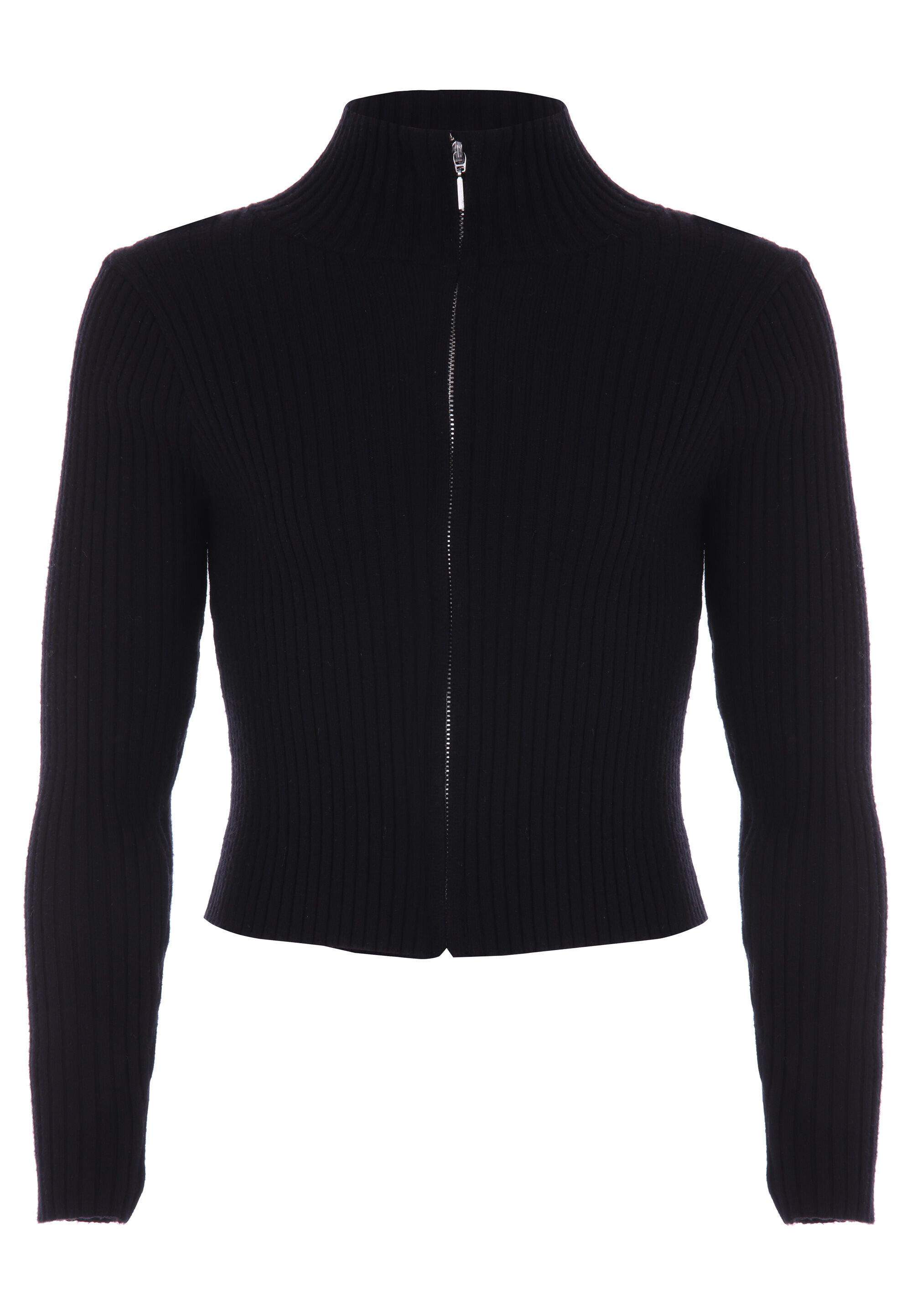 Older Girls Black Ribbed Zip Through Cardigan