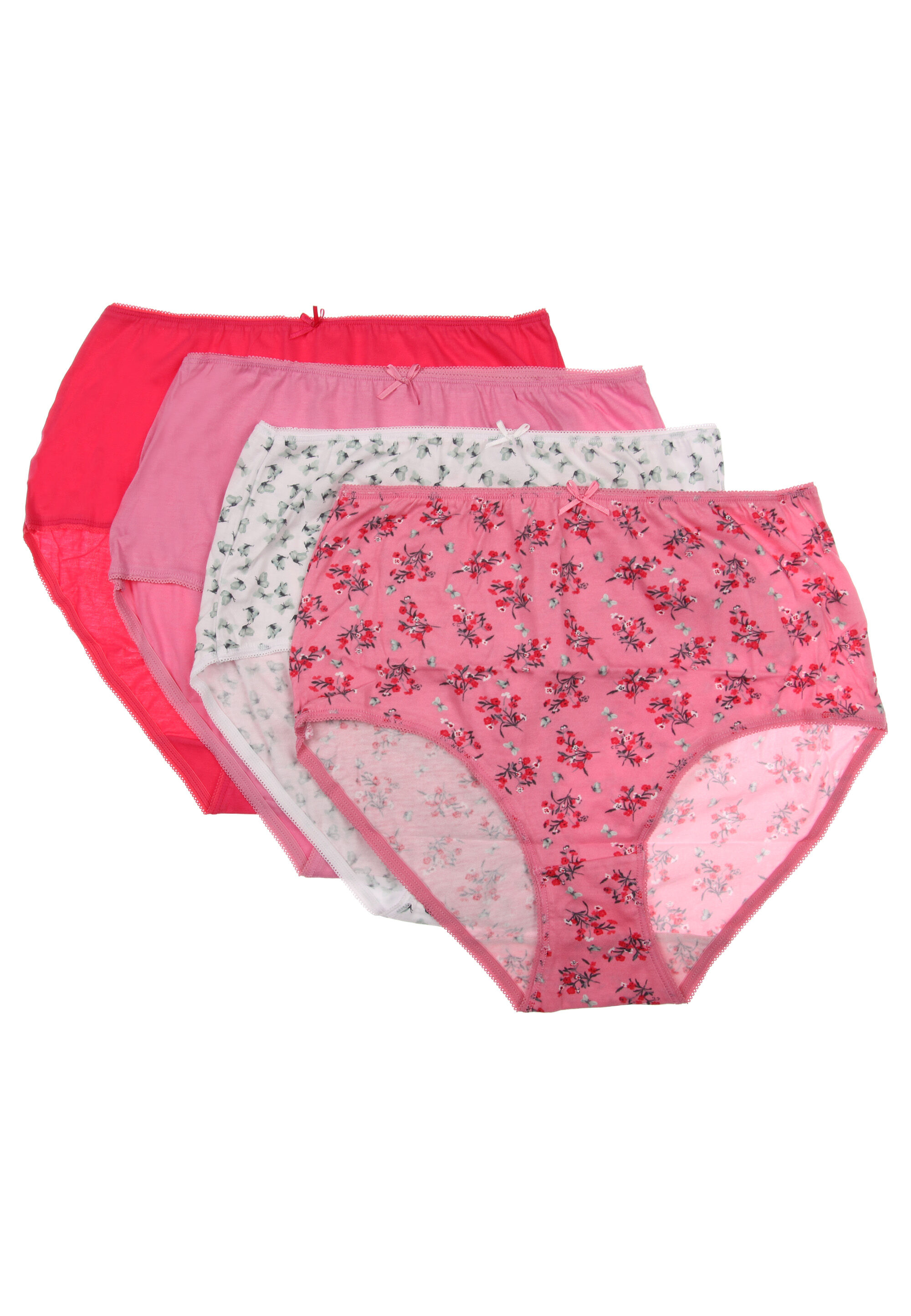 Womens 4pk Pink & Butterfly Print Full Briefs