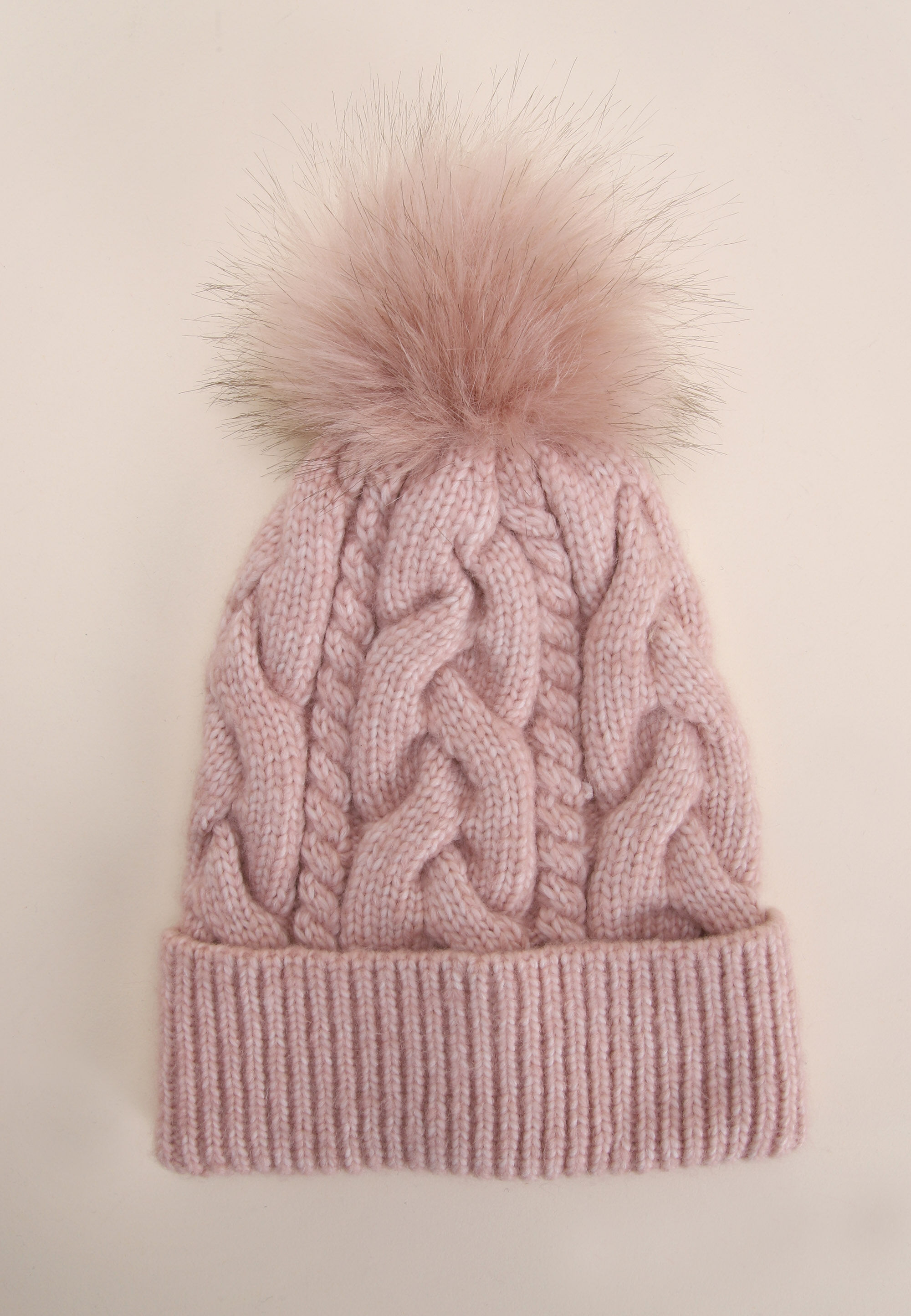 Womens Pink Cable Bobble Beanie Hat