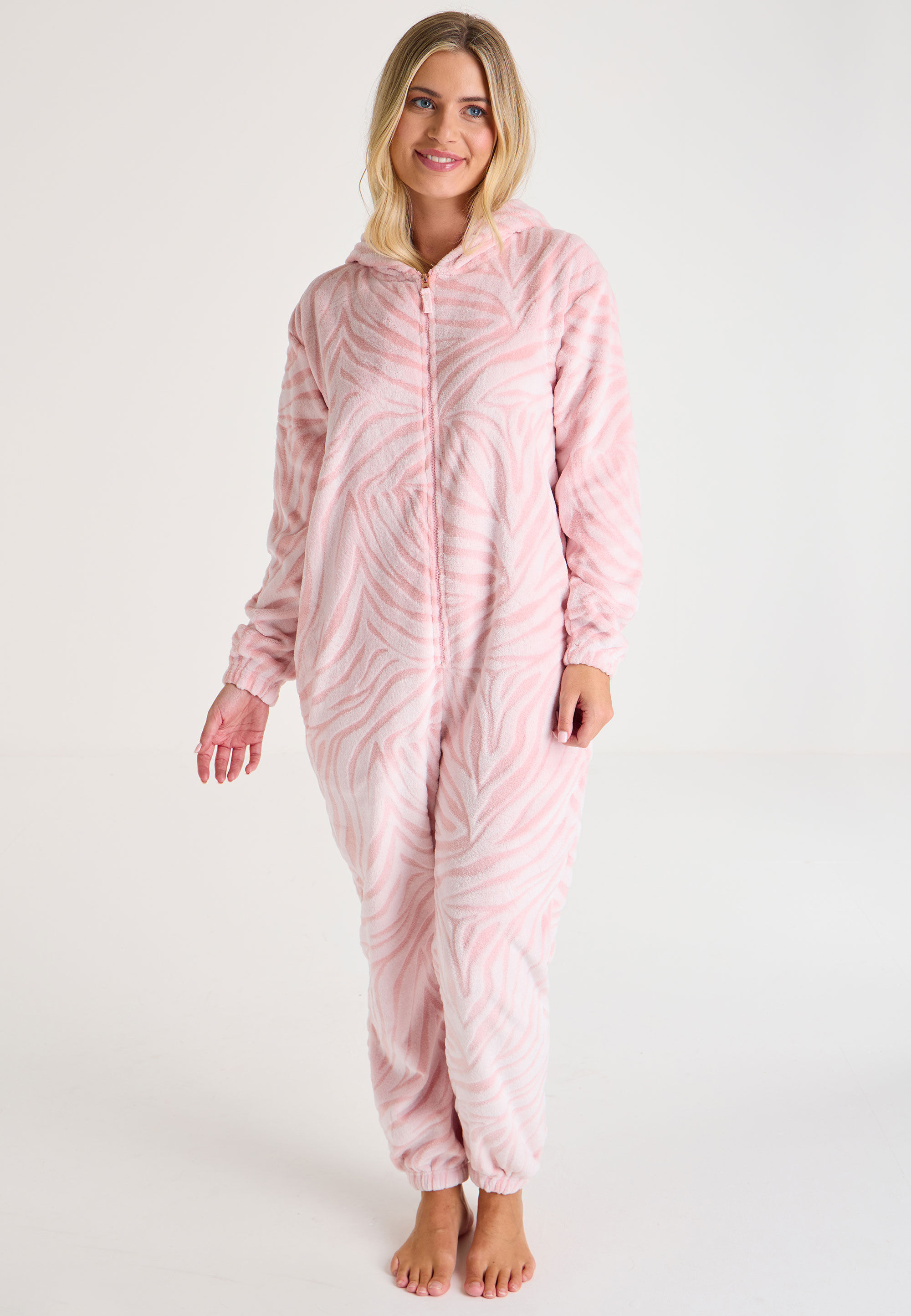 Womens Pink Zebra Fleece Onesie