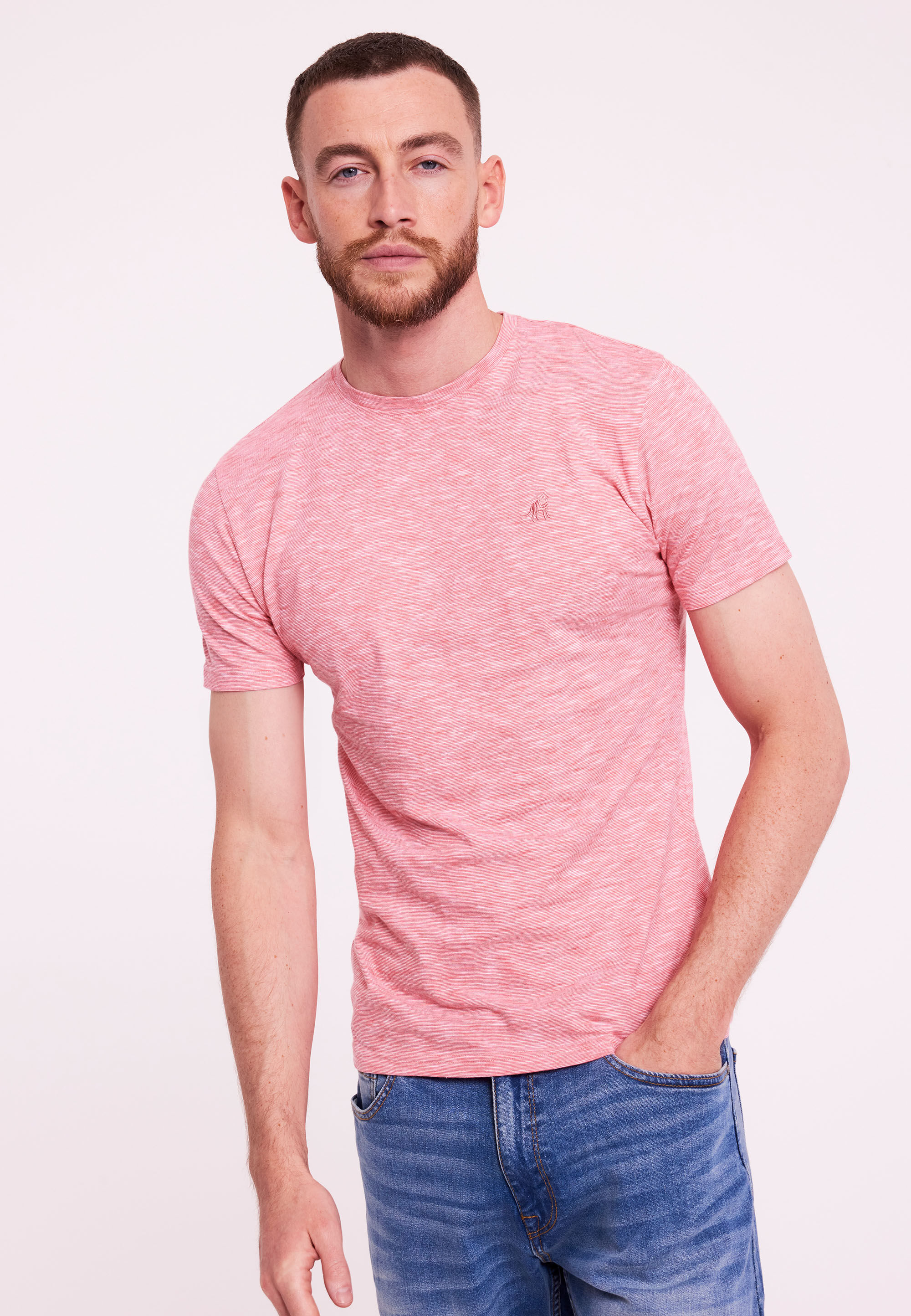 Mens Red Textured Short Sleeve T-Shirt